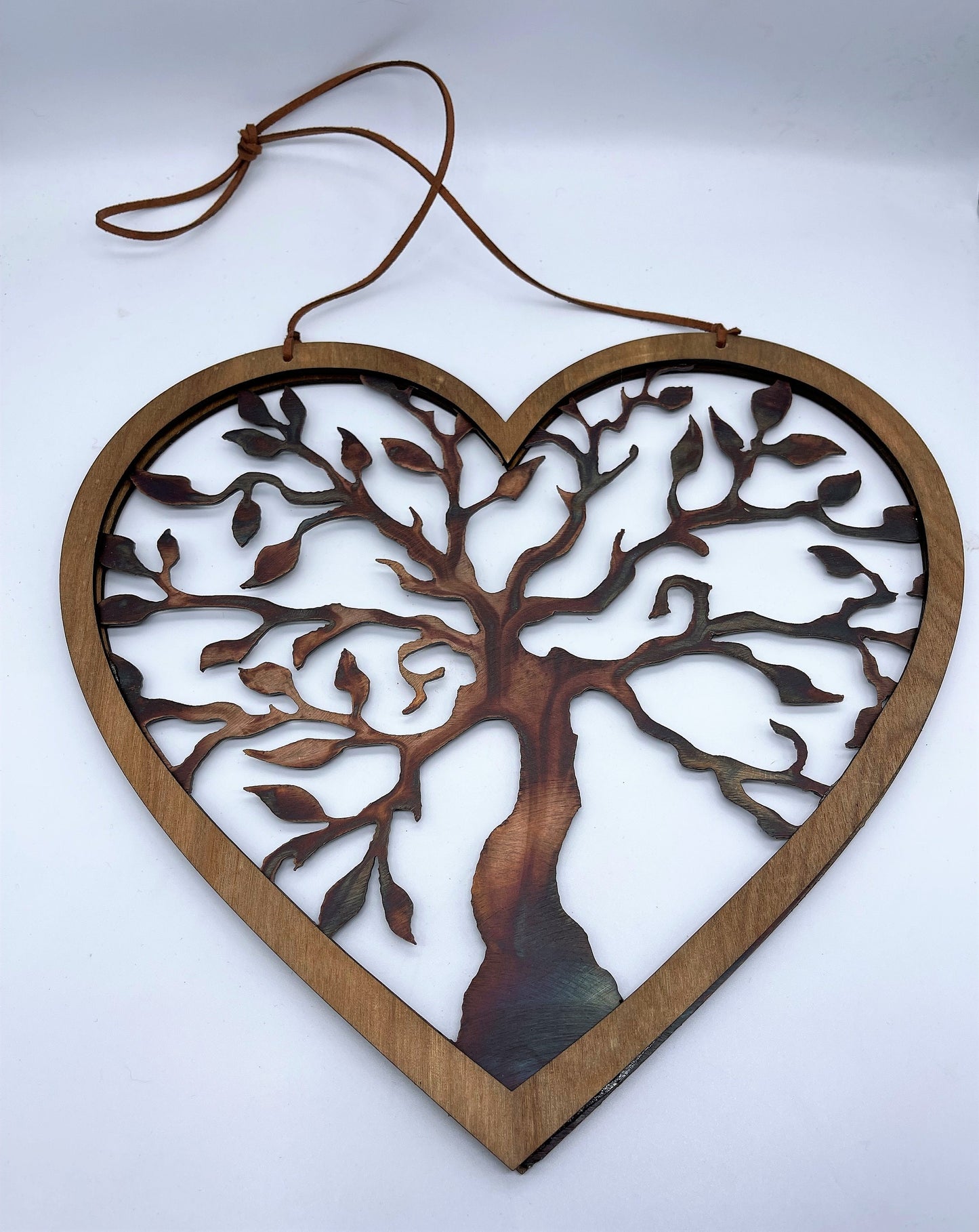 Rustic Wood and Olive Tree of Life Wall Hanging Heart 11 1/8" x 10 1/8"