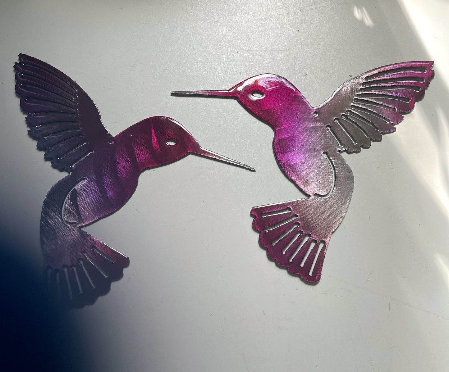 Hummingbird Fuchsia Tainted Pair Metal Wall Art Décor 6" x 6" each