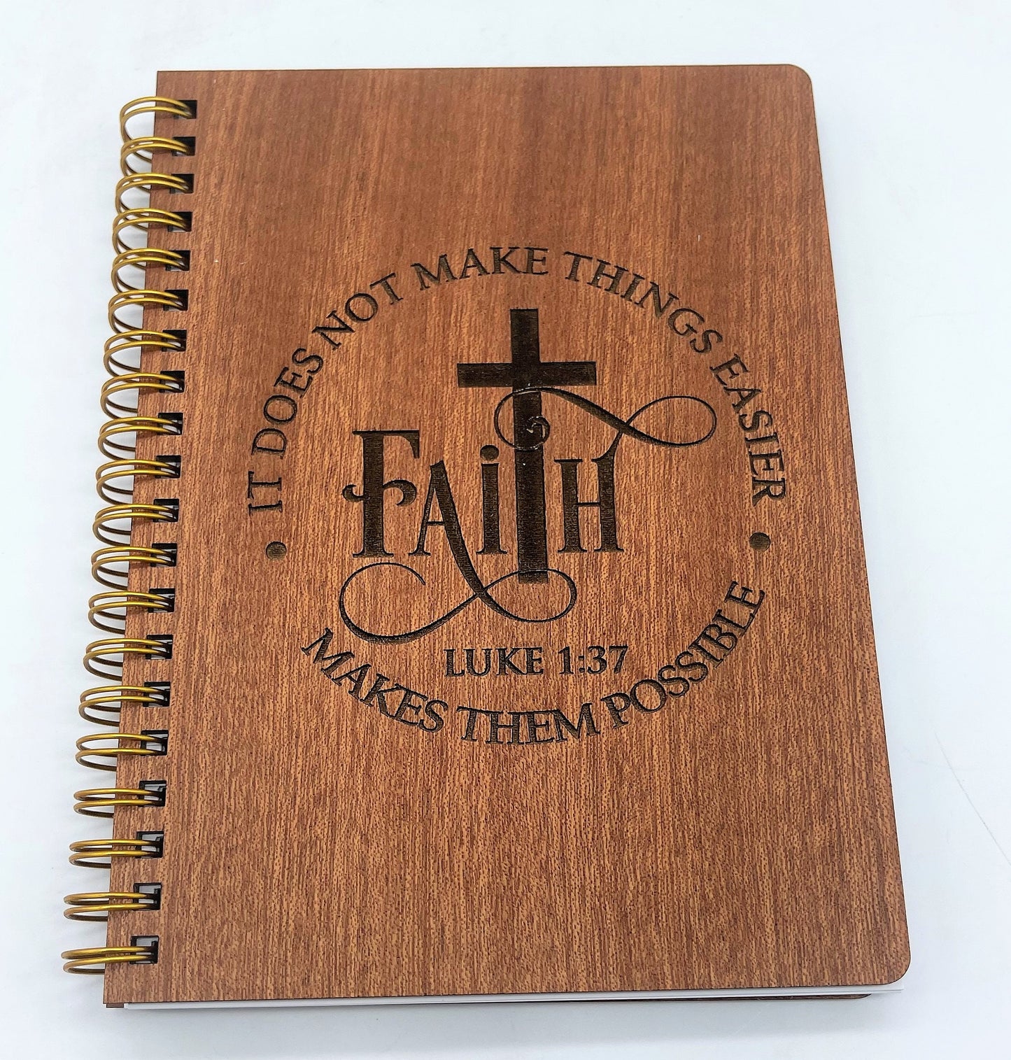 Faith - Luke 1:37 - Engraved Wooden Notebook