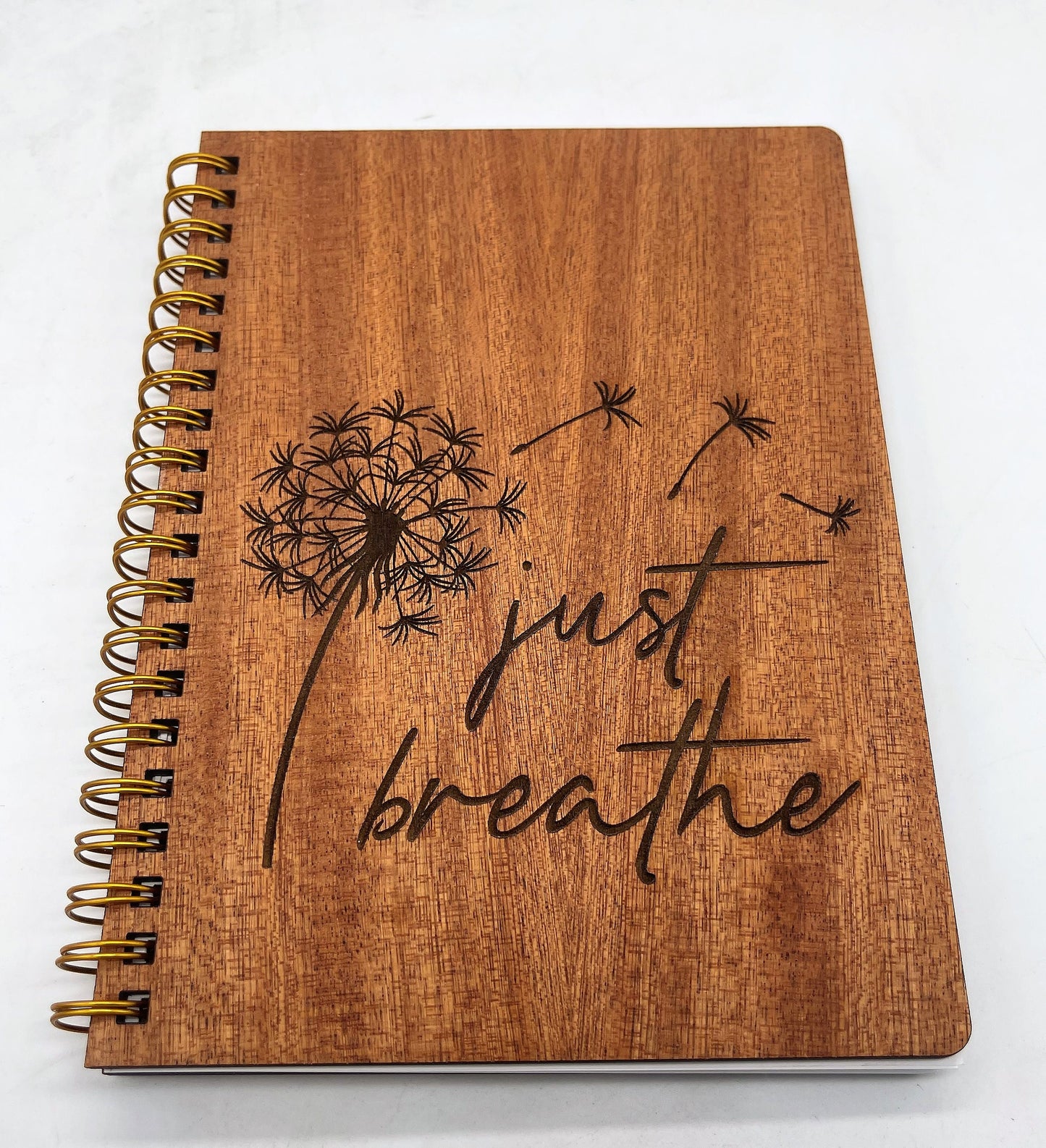 Just Breathe Engraved Wooden Notebook