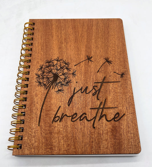 Just Breathe Engraved Wooden Notebook