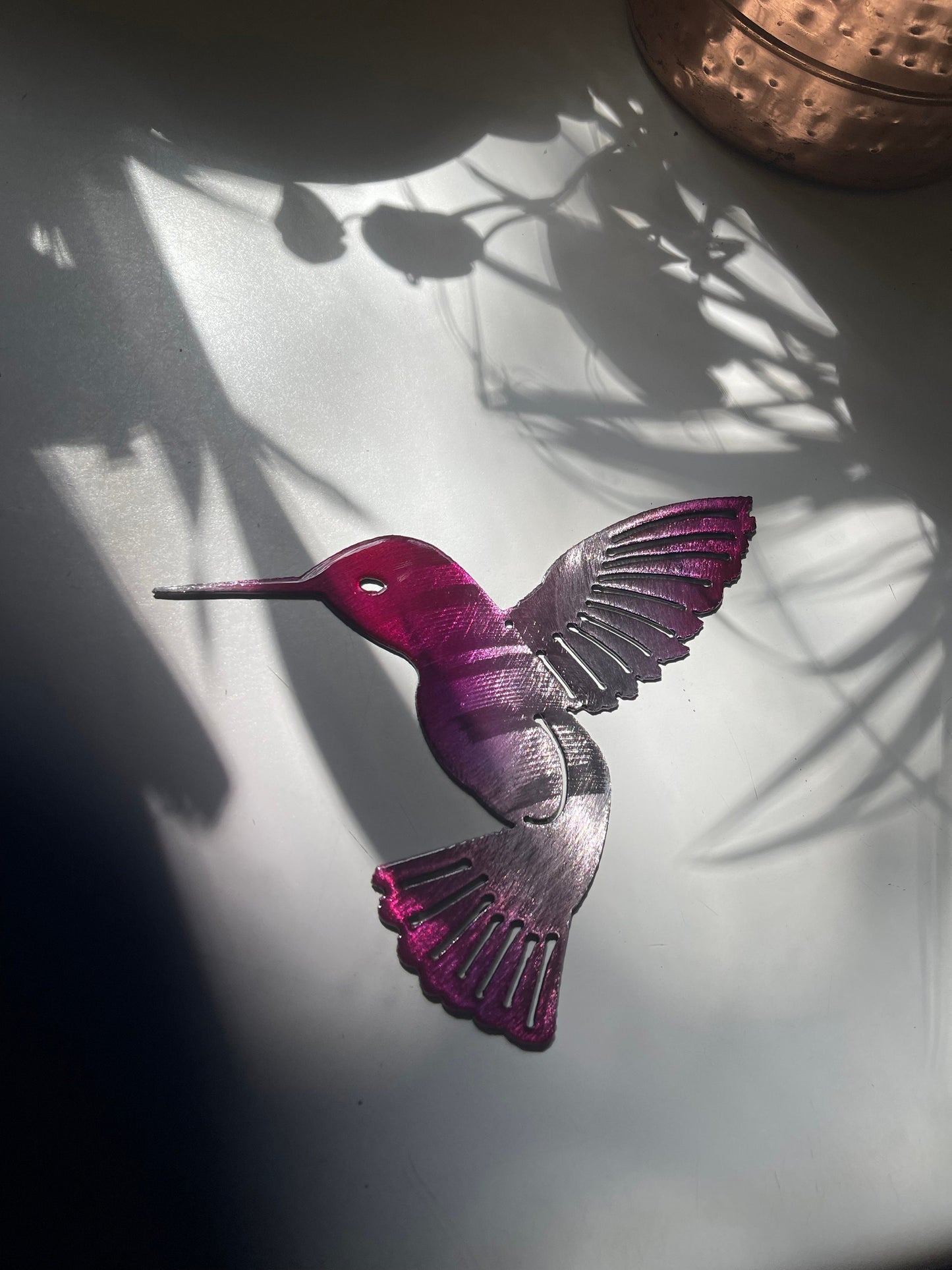 Hummingbird Fuchsia Tainted Pair Metal Wall Art Décor 6" x 6" each