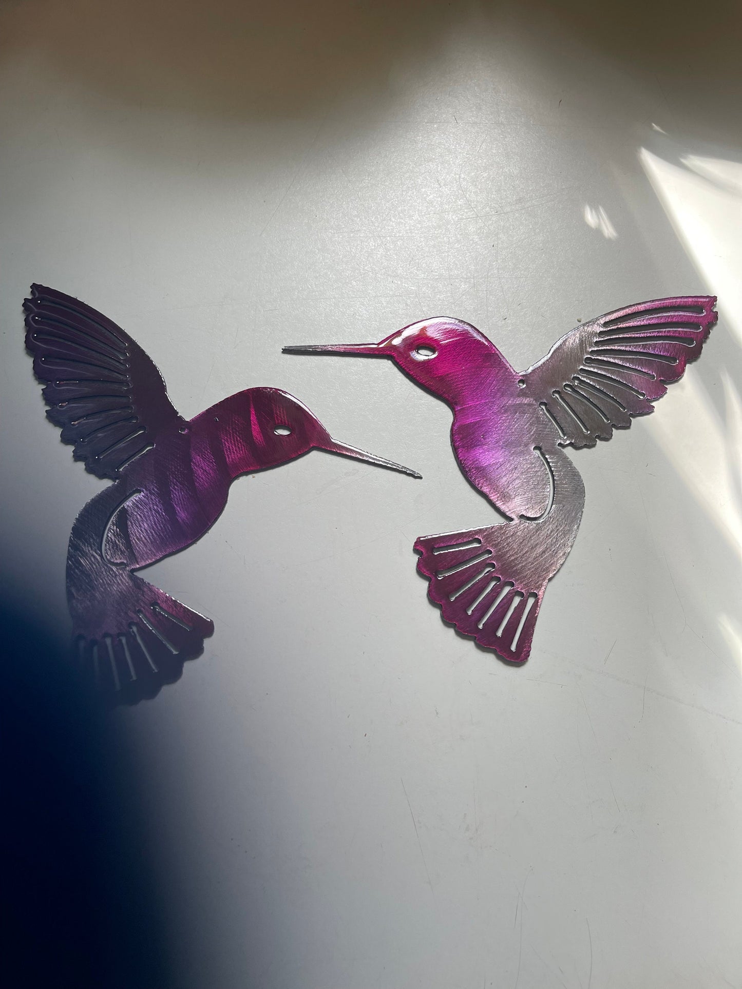 Hummingbird Fuchsia Tainted Pair Metal Wall Art Décor 6" x 6" each