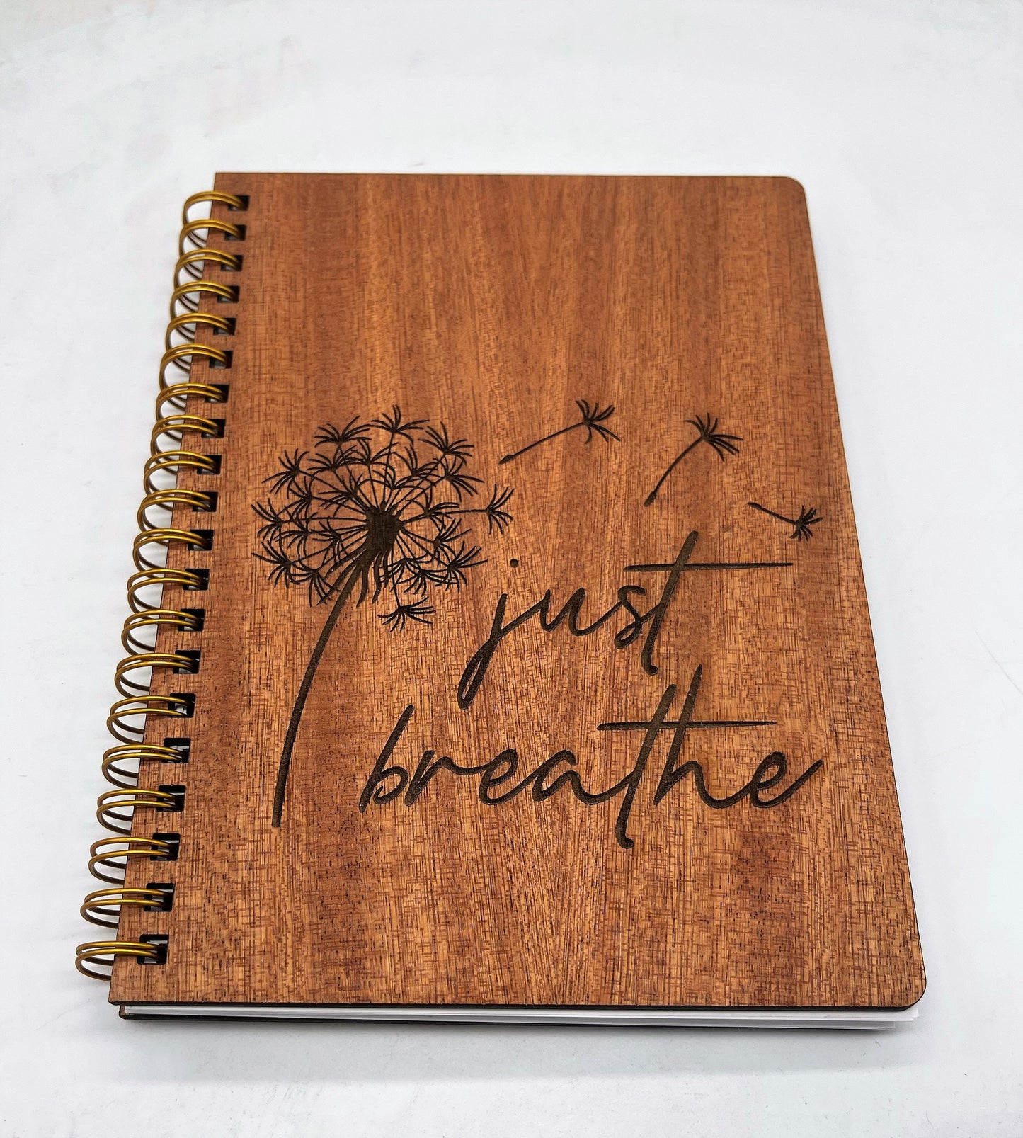 Just Breathe Engraved Wooden Notebook