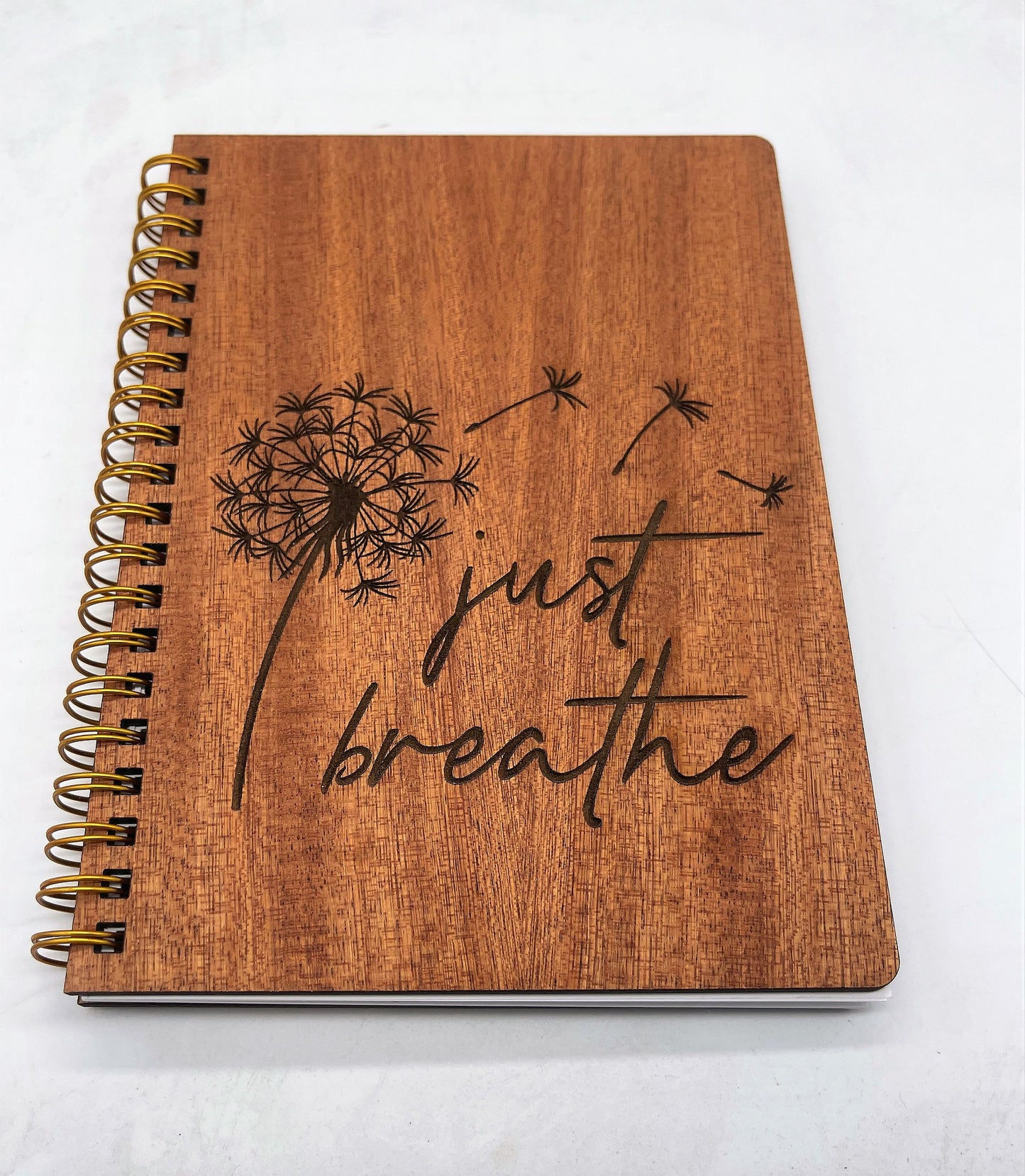 Just Breathe Engraved Wooden Notebook