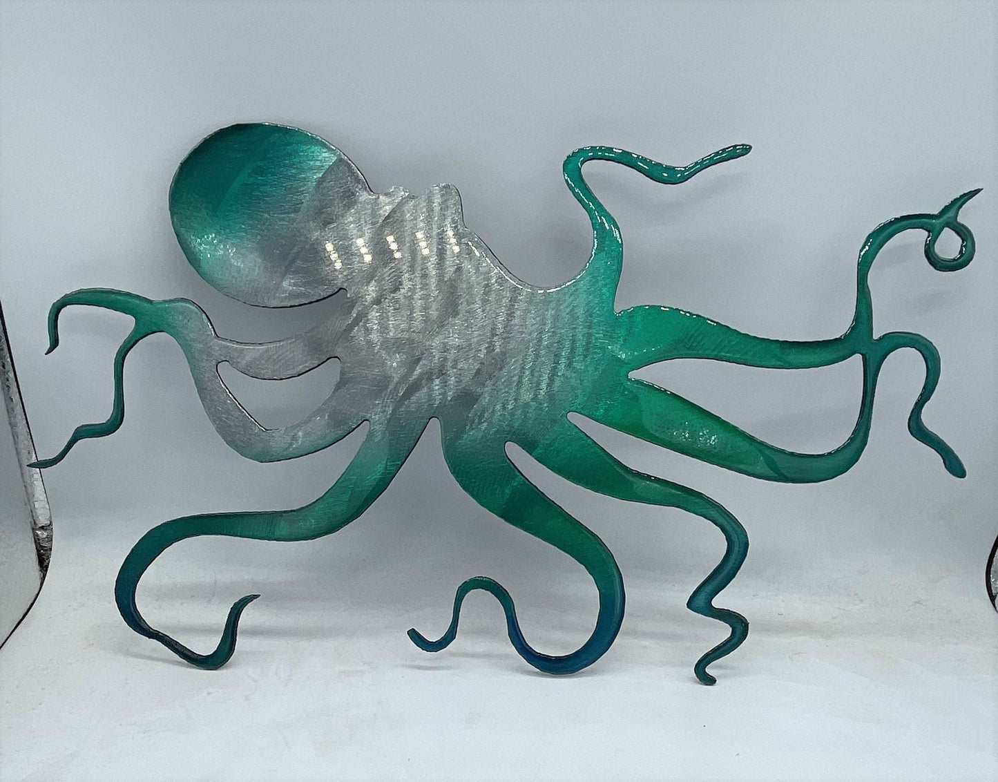 Ocean Octopus Metal Wall Art Accent approx. 20" wide x 12 1/8" tall Teal Tinged