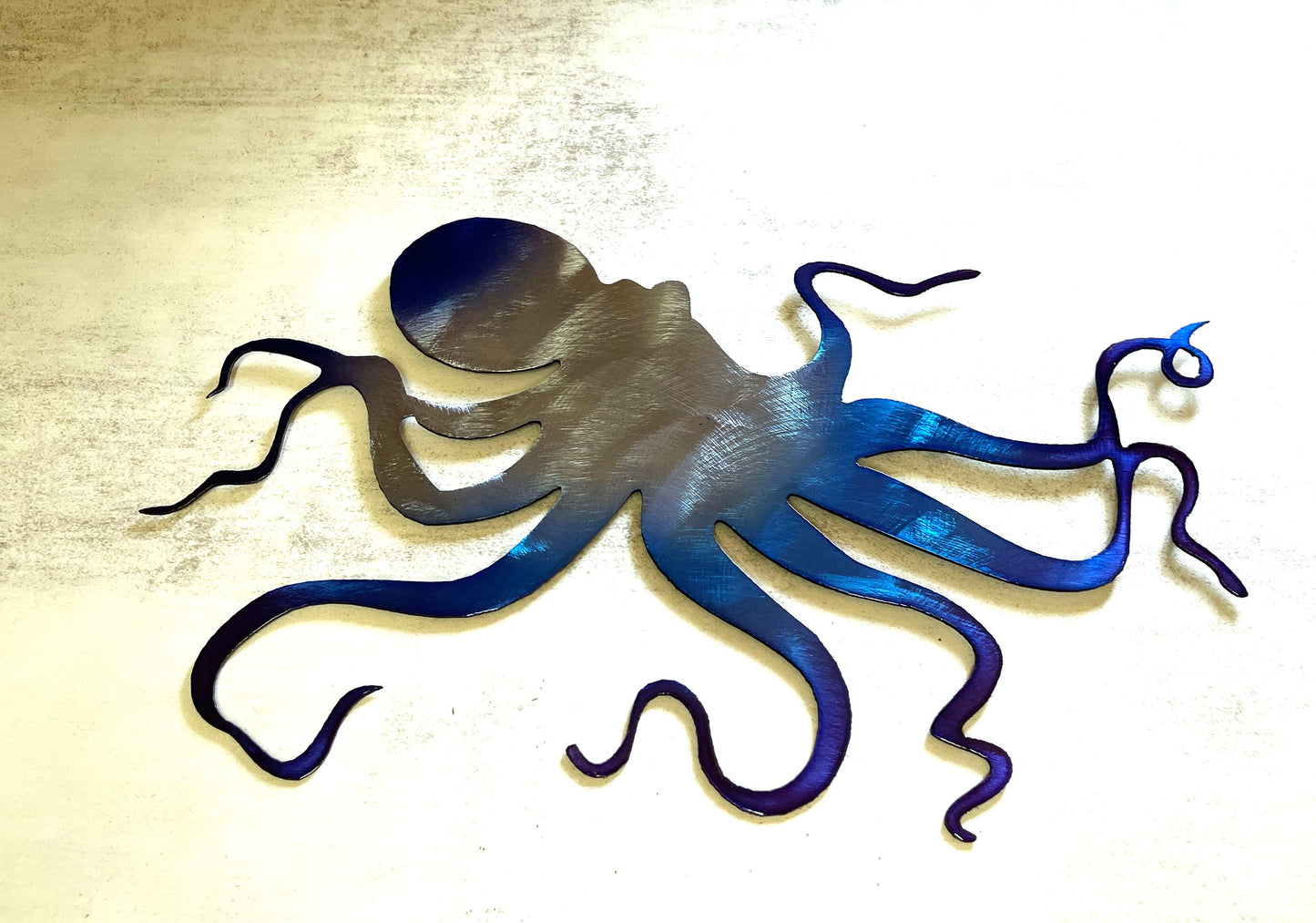 Ocean Octopus Metal Wall Art Accent approx. 20" wide x 12 1/8" tall Blue Tinged