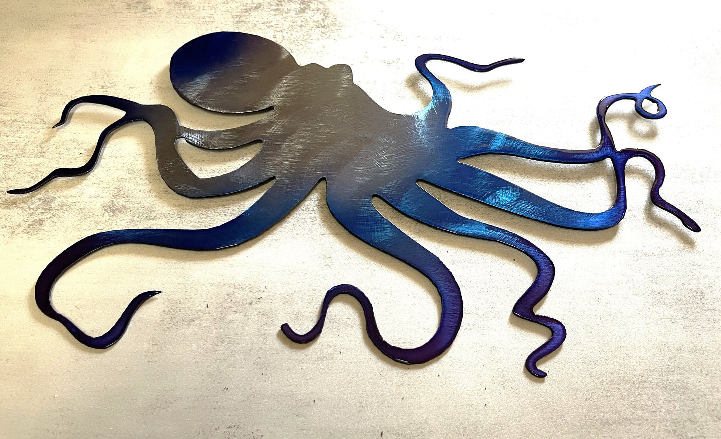 Ocean Octopus Metal Wall Art Accent approx 13" x 8" Blue Tinged