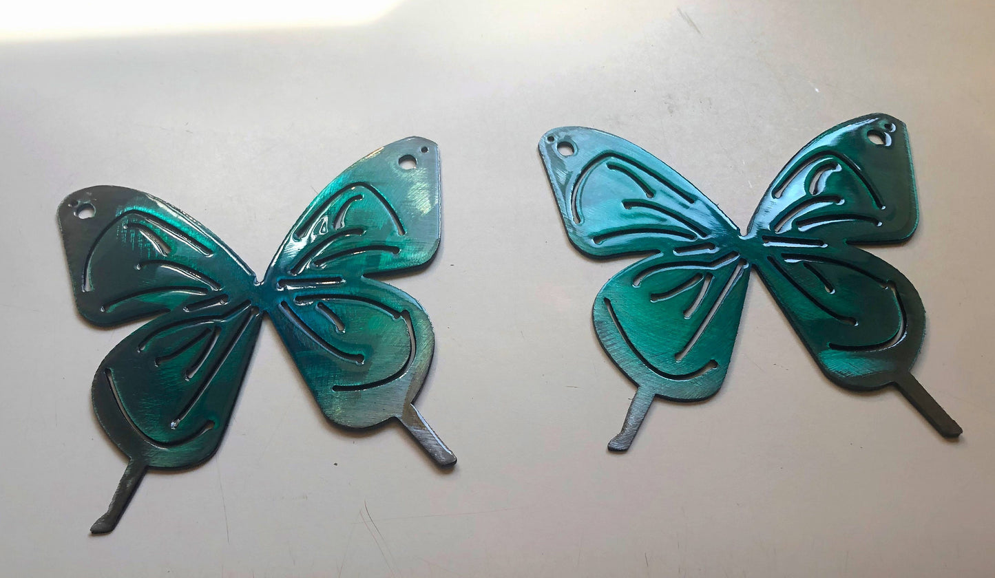 Butterfly Teal Tinged Pair Metal Wall Art Décor 6" x 6" each