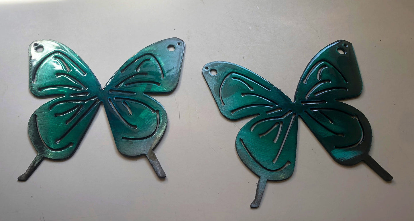 Butterfly Teal Tinged Pair Metal Wall Art Décor 6" x 6" each