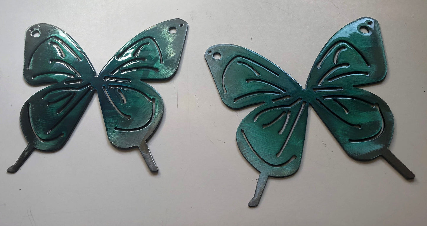 Butterfly Teal Tinged Pair Metal Wall Art Décor 6" x 6" each