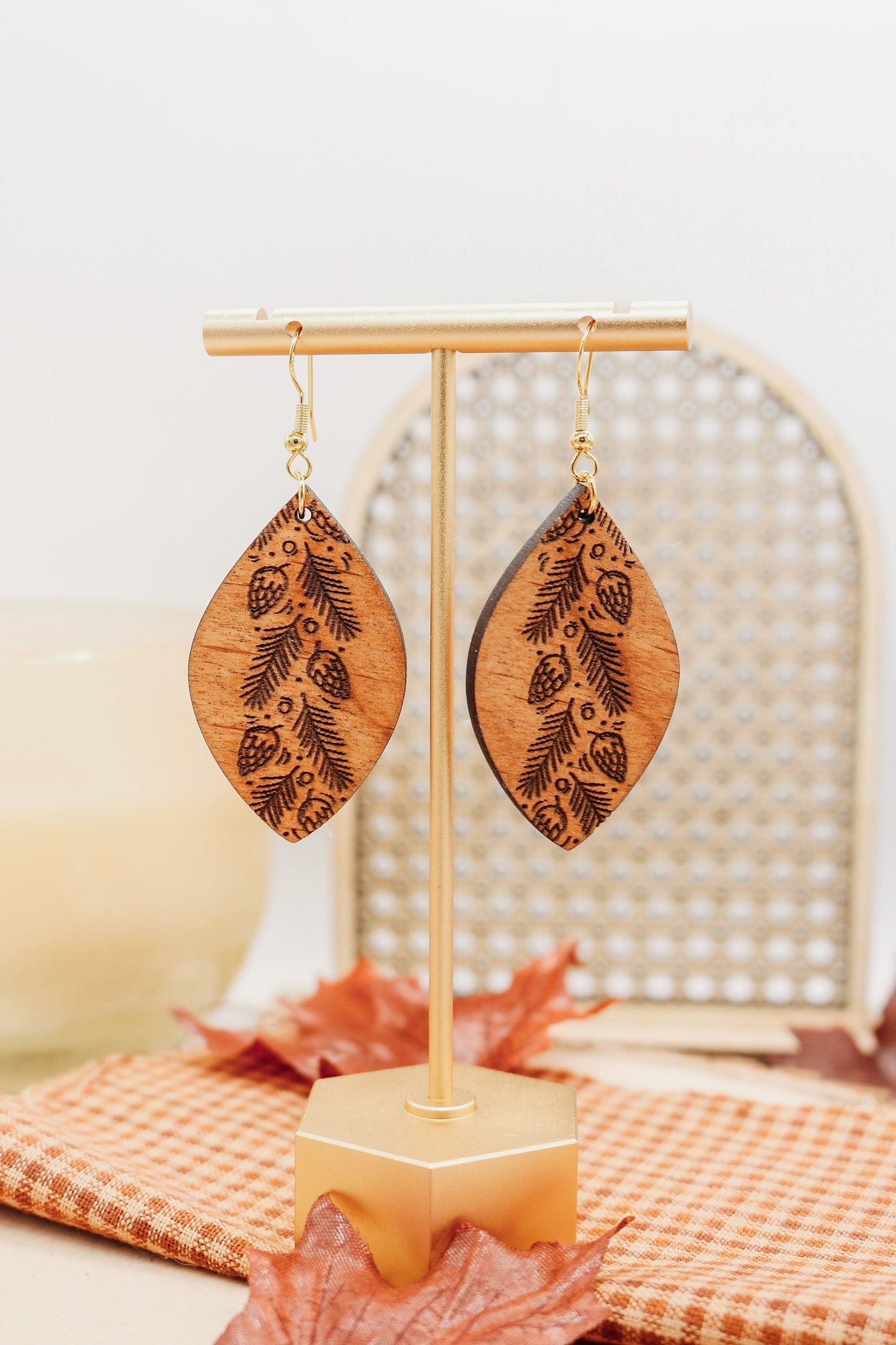 Pinecones Abstract Dangle Earrings | Fall season | wooden