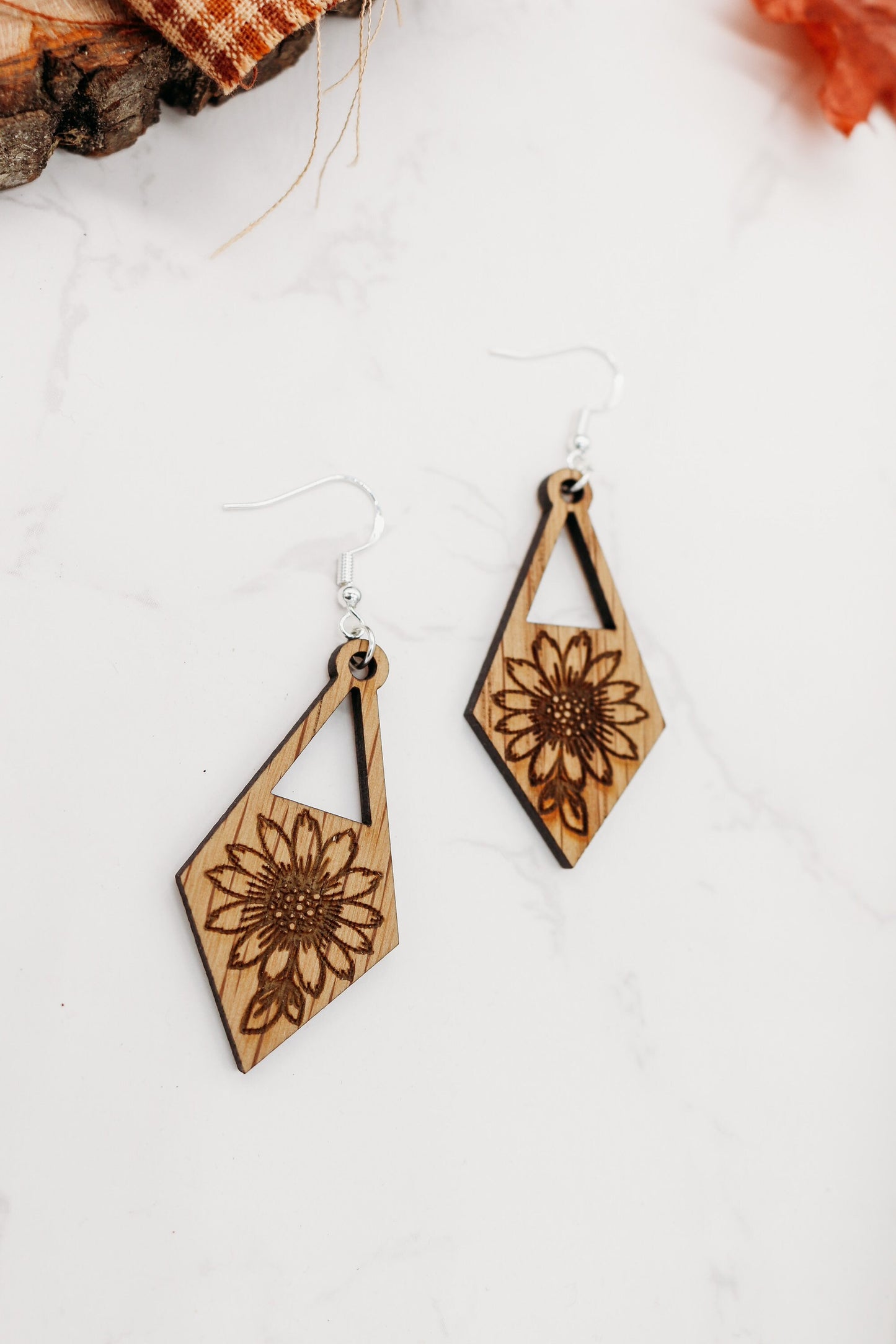 Abstract Sunflower Triangle Earrings | modern | boho jewelry