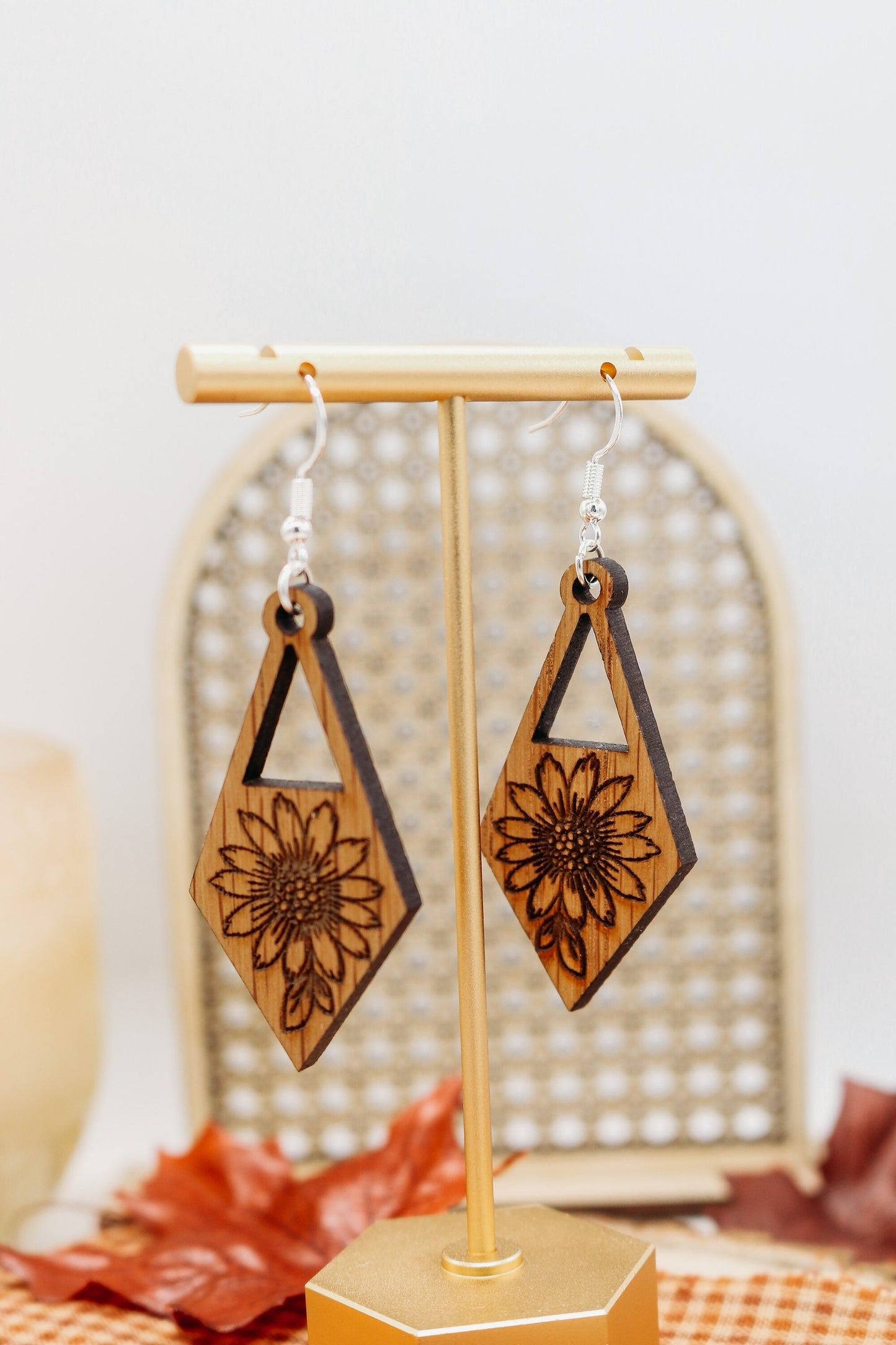 Abstract Sunflower Triangle Earrings | modern | boho jewelry