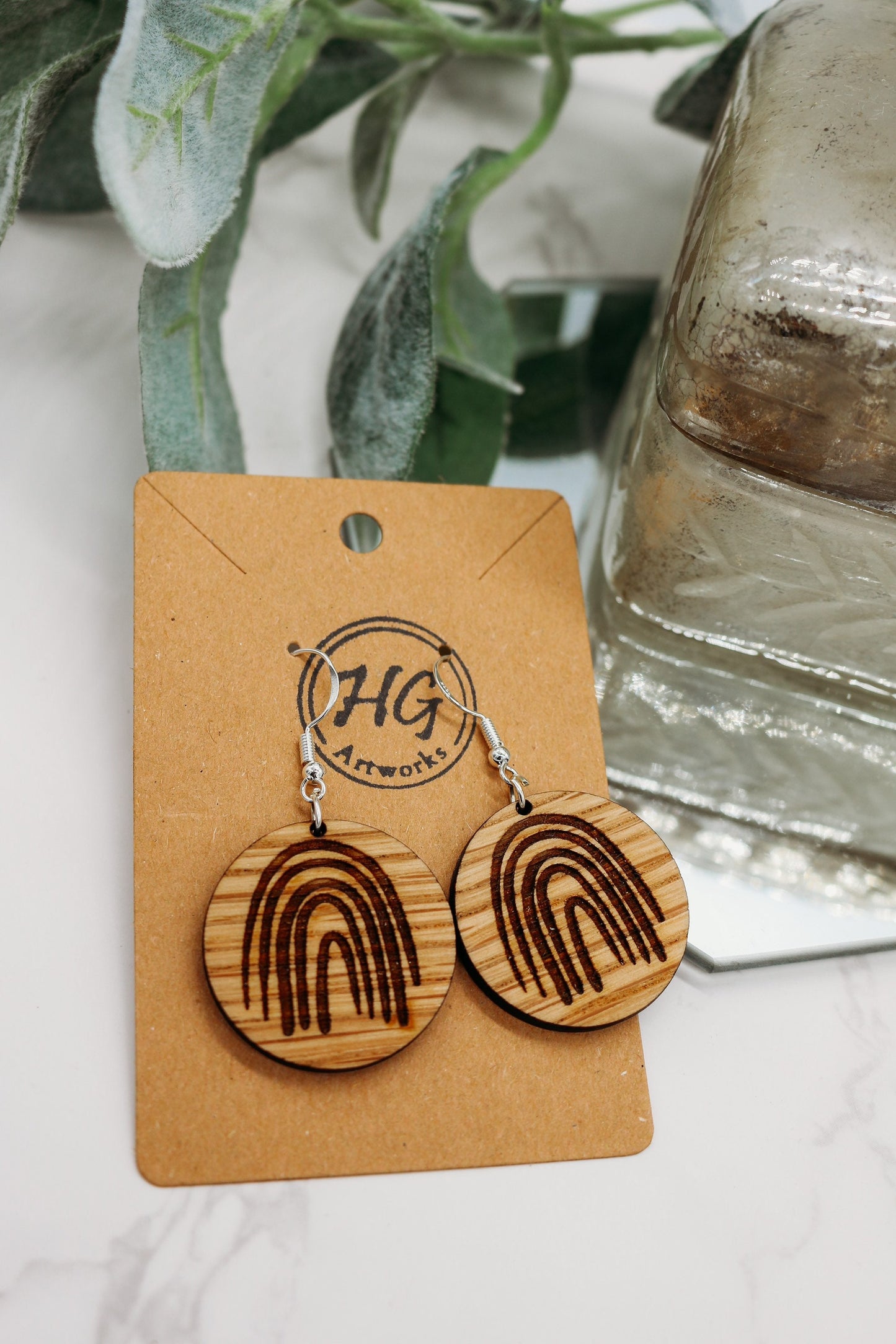 Wooden Rainbow Discs dangle Earrings | modern | boho | neutral