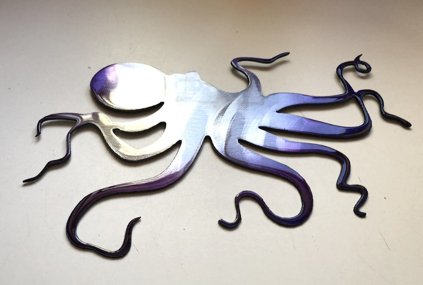 Ocean Octopus Metal Wall Art Accent approx 13" x 8" Purple Tinged