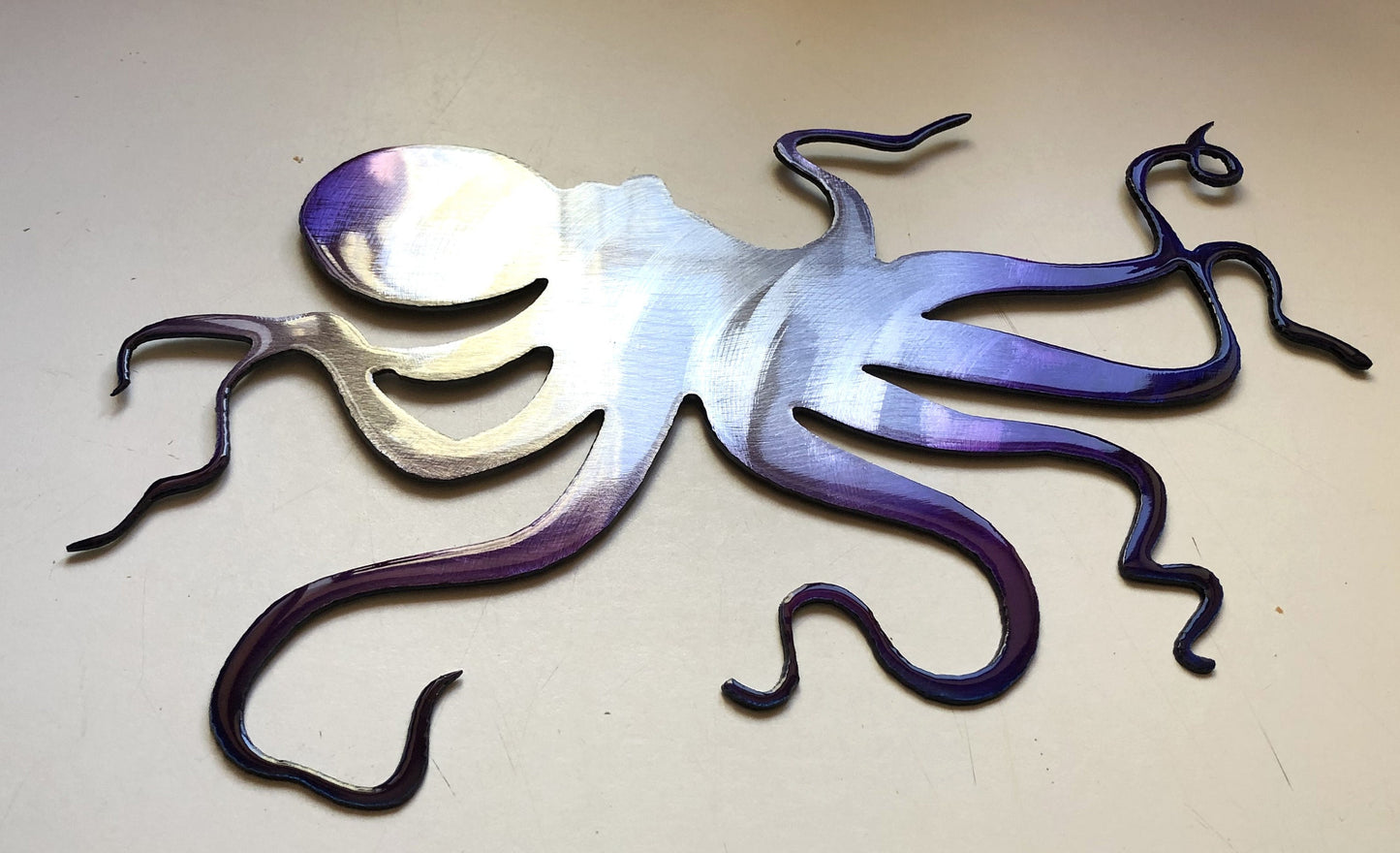 Ocean Octopus Metal Wall Art Accent approx 13" x 8" Purple Tinged