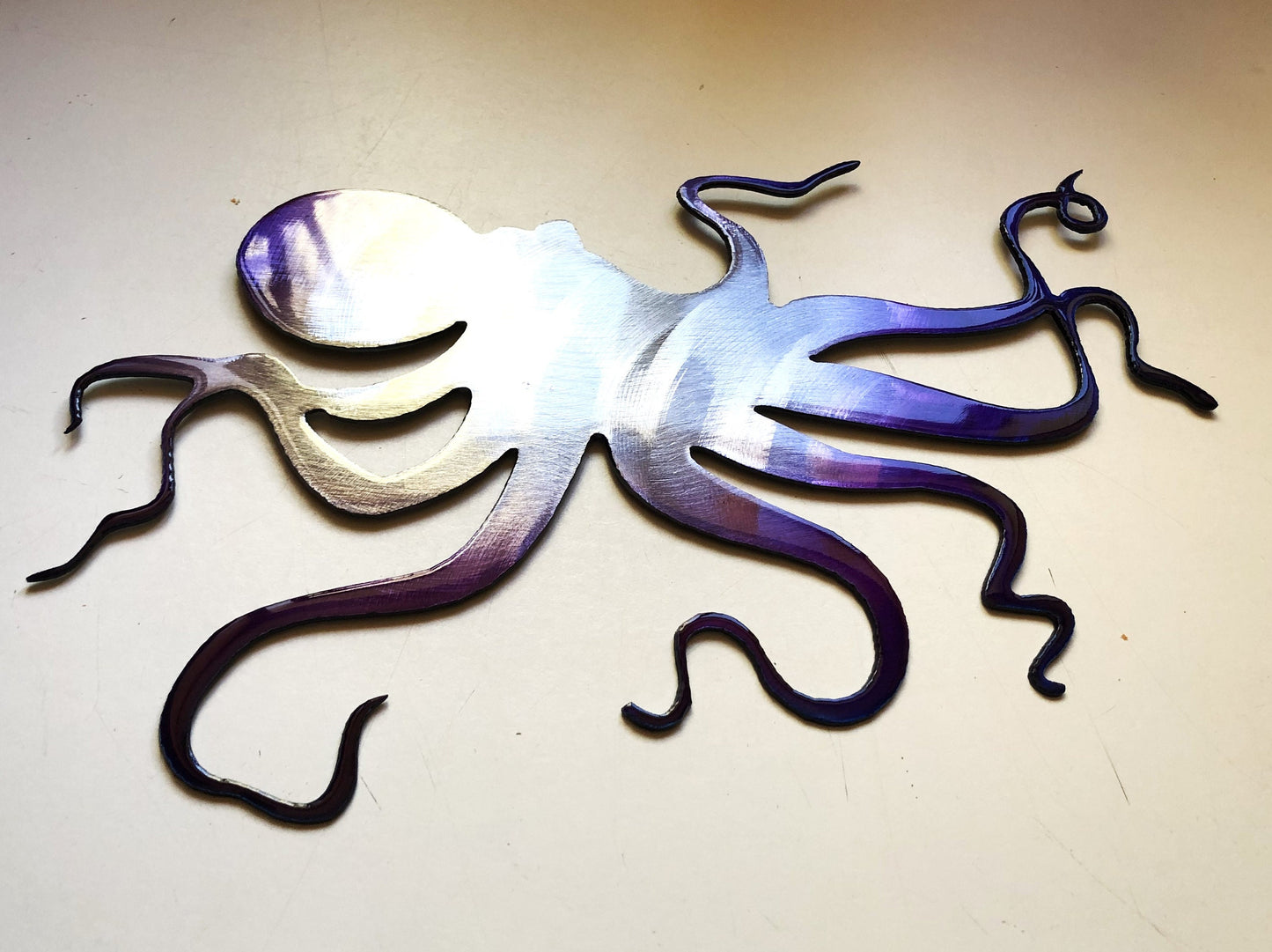 Ocean Octopus Metal Wall Art Accent approx 13" x 8" Purple Tinged