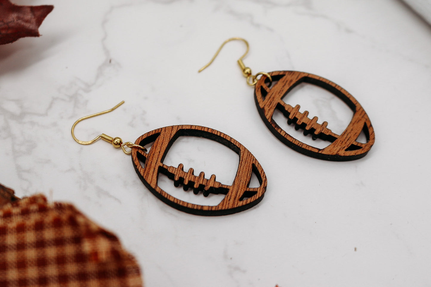 Football Dangle Earrings | Fall season | wooden