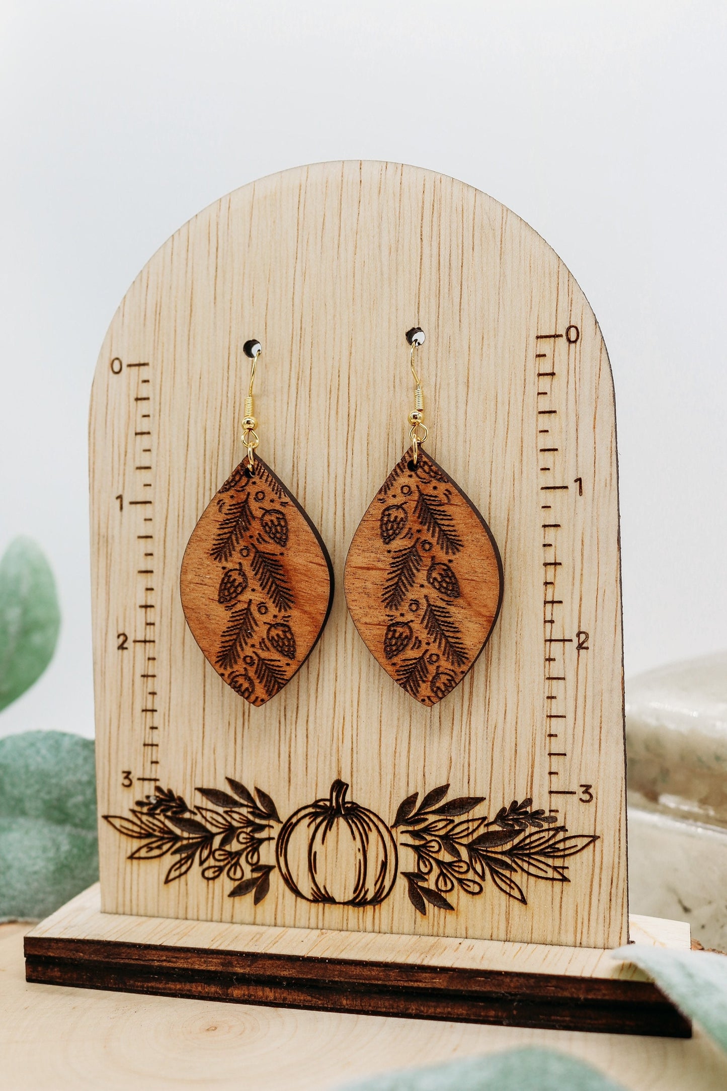 Pinecones Abstract Dangle Earrings | Fall season | wooden