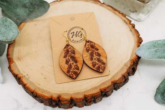 Pinecones Abstract Dangle Earrings | Fall season | wooden