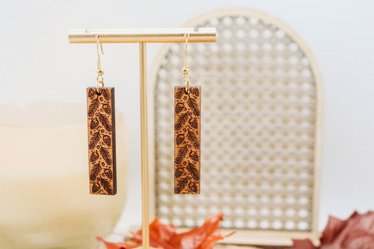 Pinecones Rectangle Dangle Earrings | Fall season | wooden