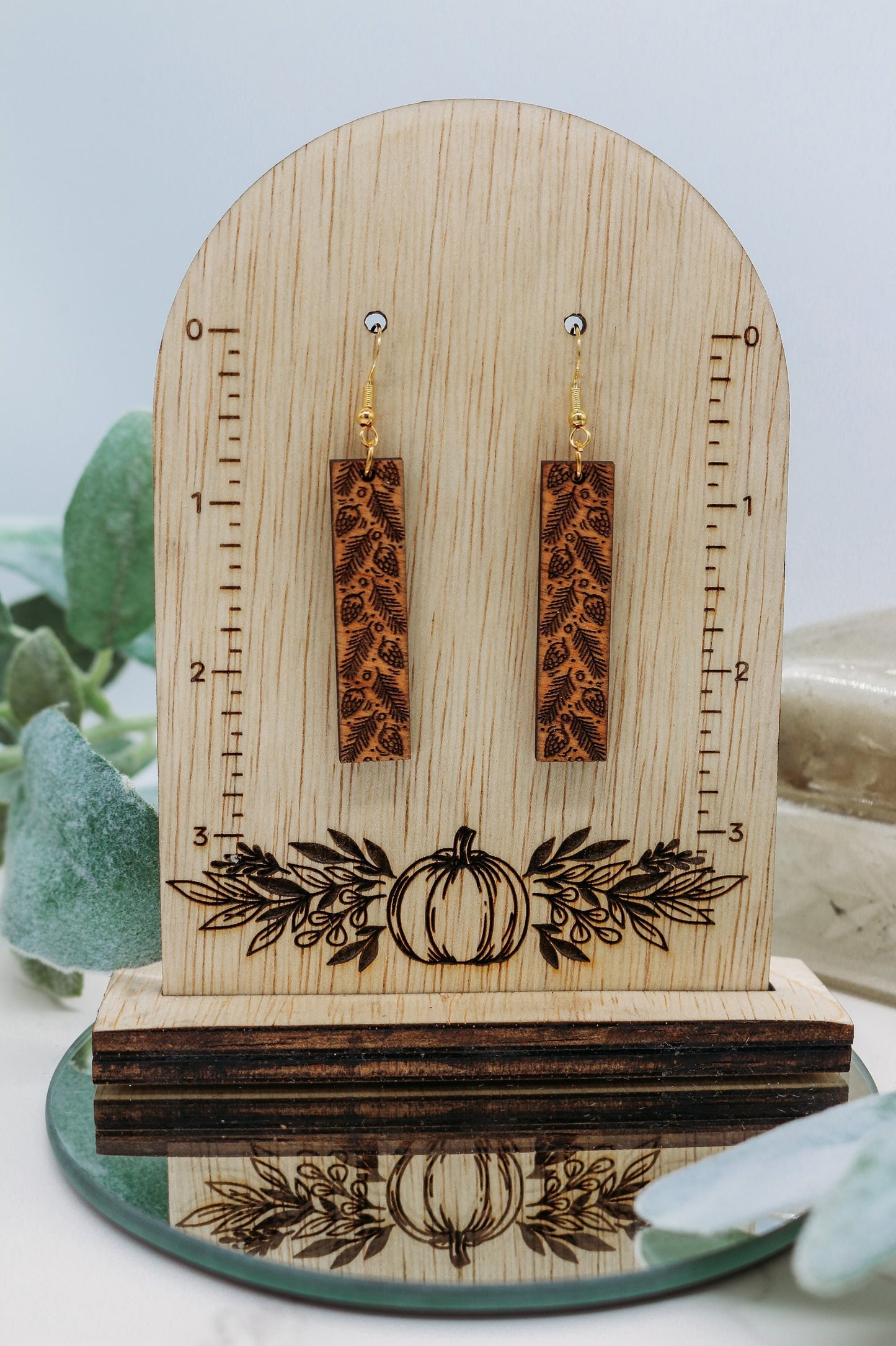 Pinecones Rectangle Dangle Earrings | Fall season | wooden