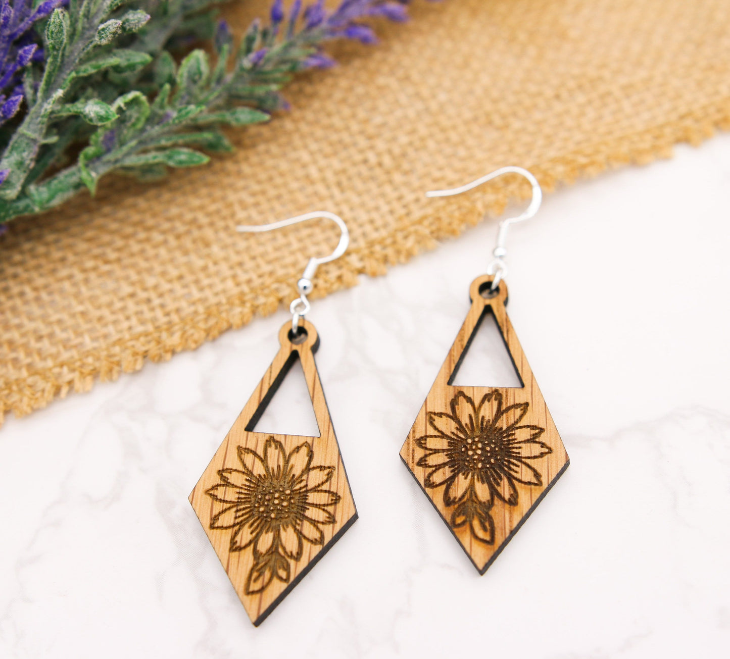 Abstract Sunflower Triangle Earrings | modern | boho jewelry