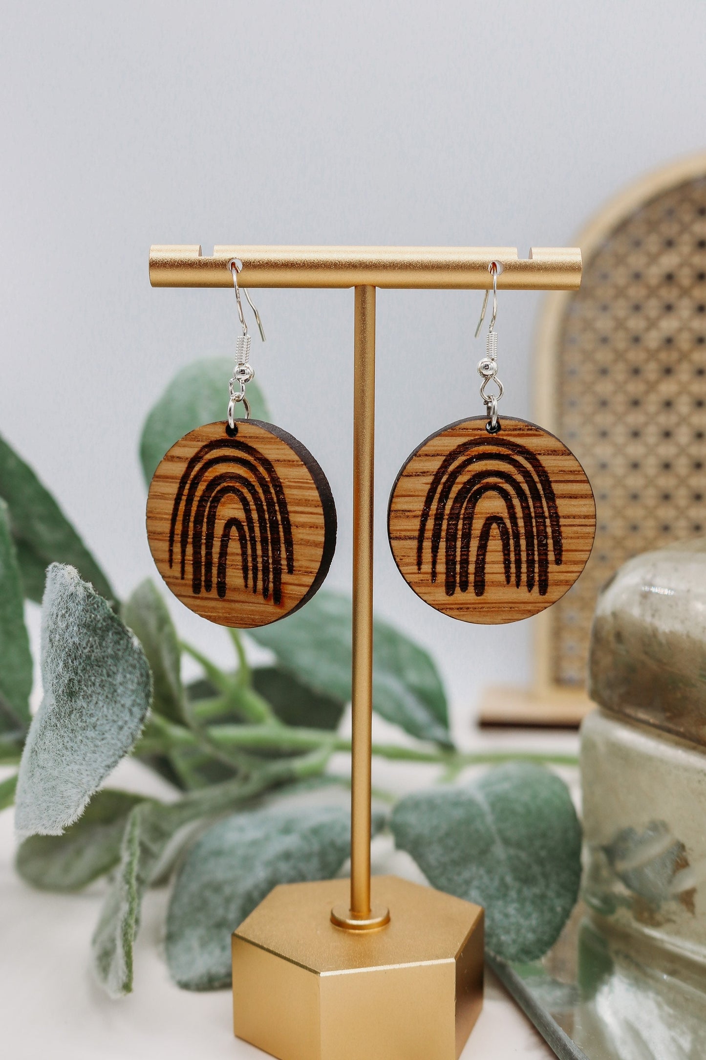 Wooden Rainbow Discs dangle Earrings | modern | boho | neutral