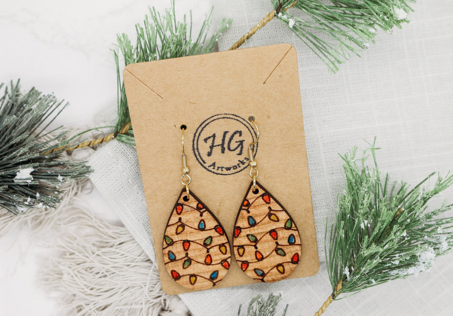 Christmas Lights Wooden Earrings