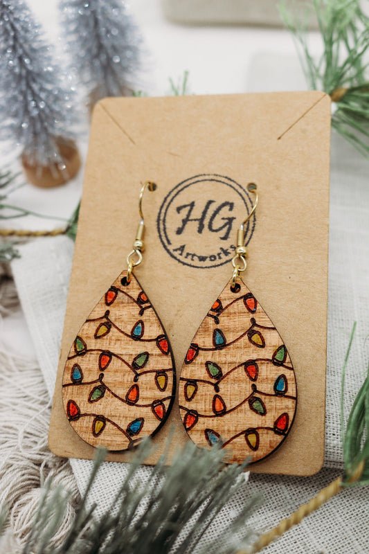 Christmas Lights Wooden Earrings