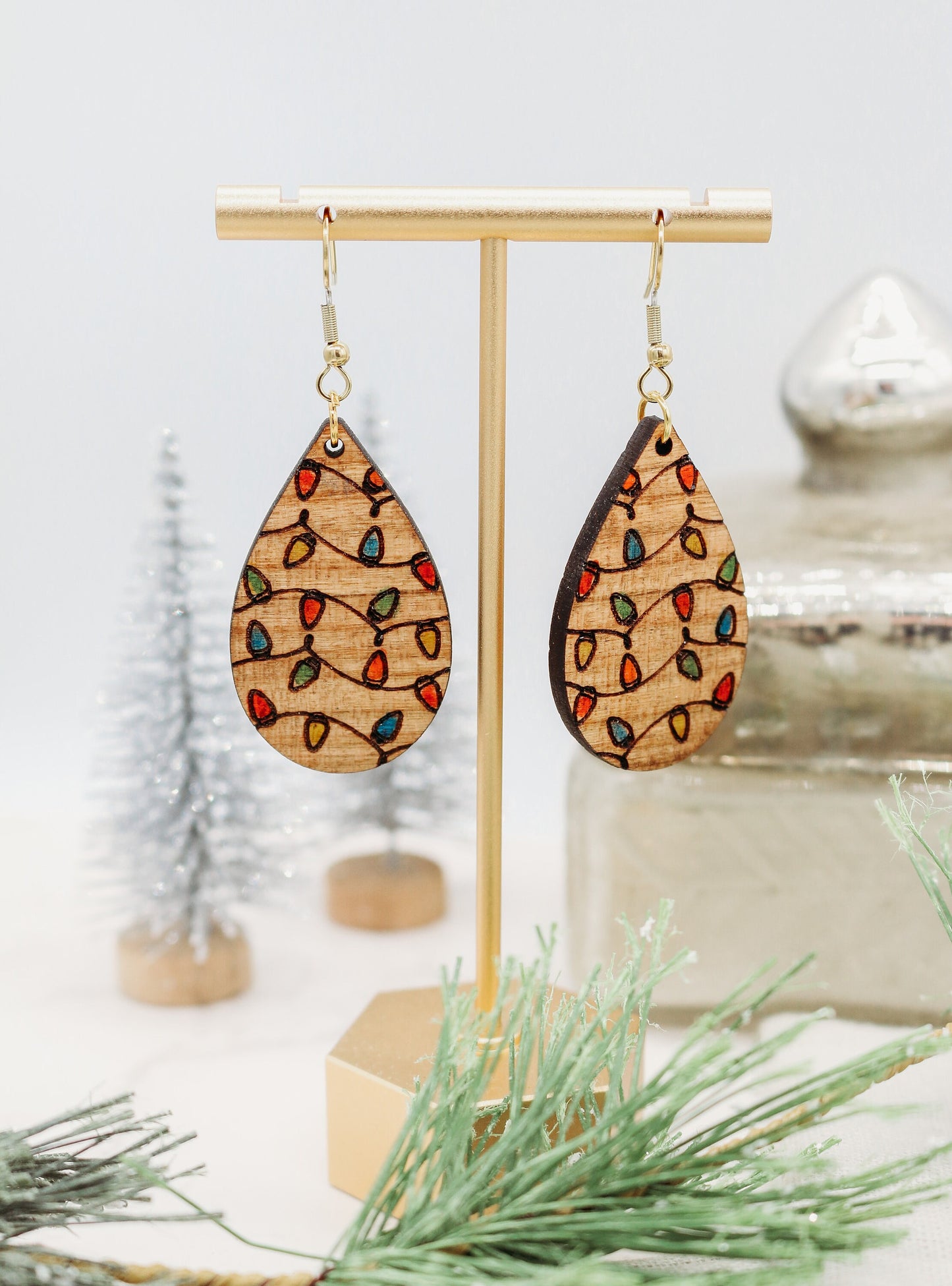 Christmas Lights Wooden Earrings