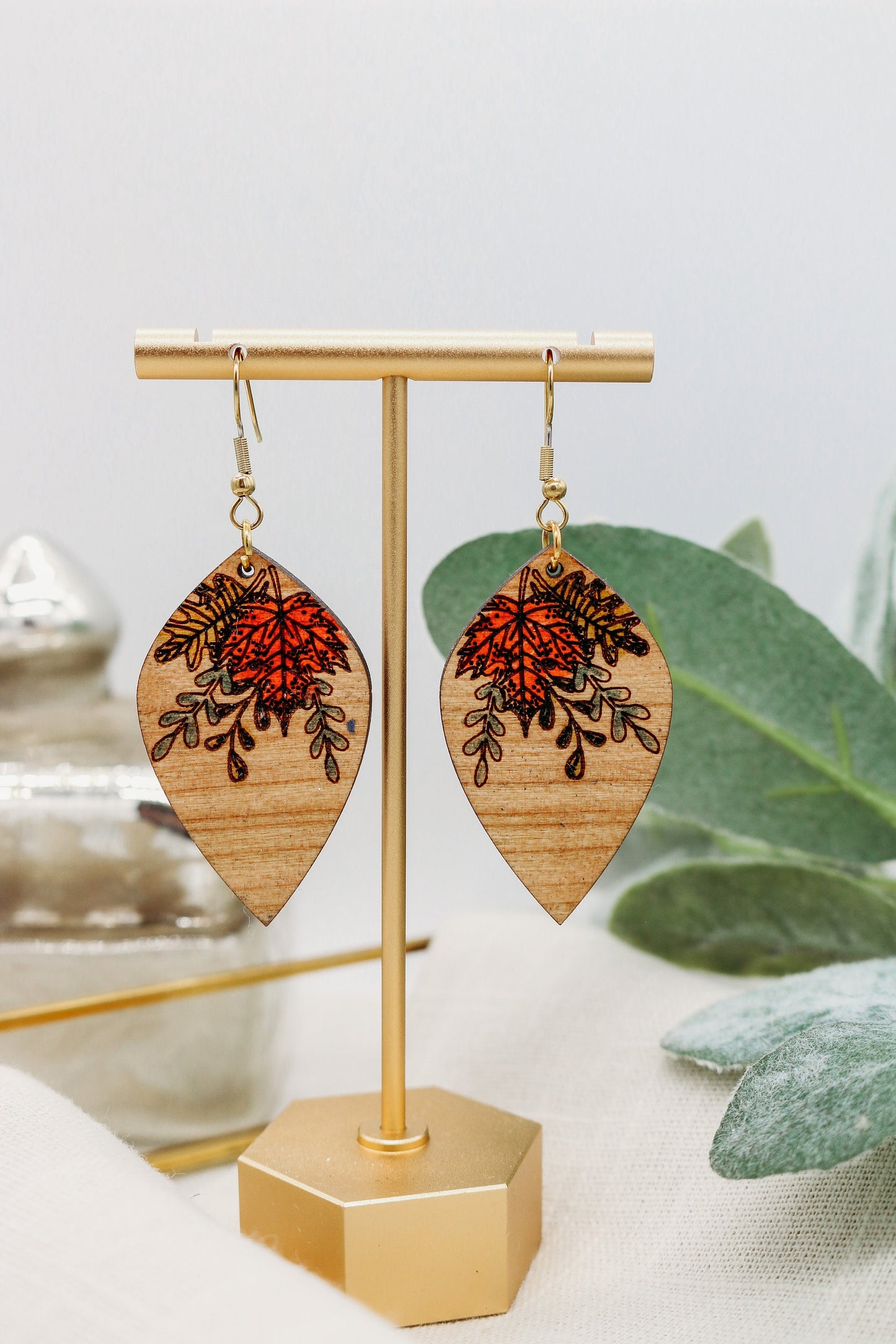 Fall Floral Swag Wooden Earrings