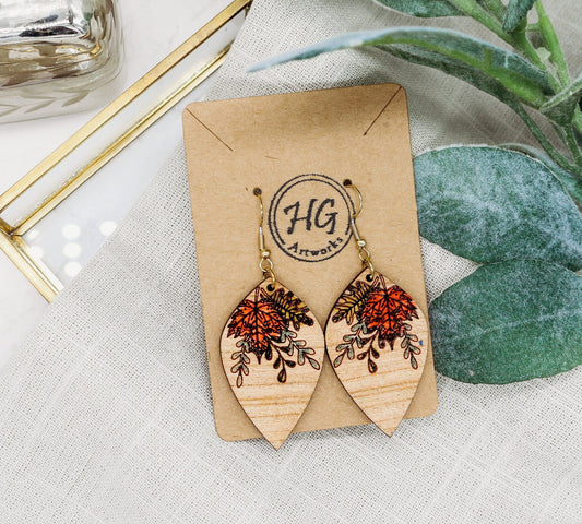 Fall Floral Swag Wooden Earrings