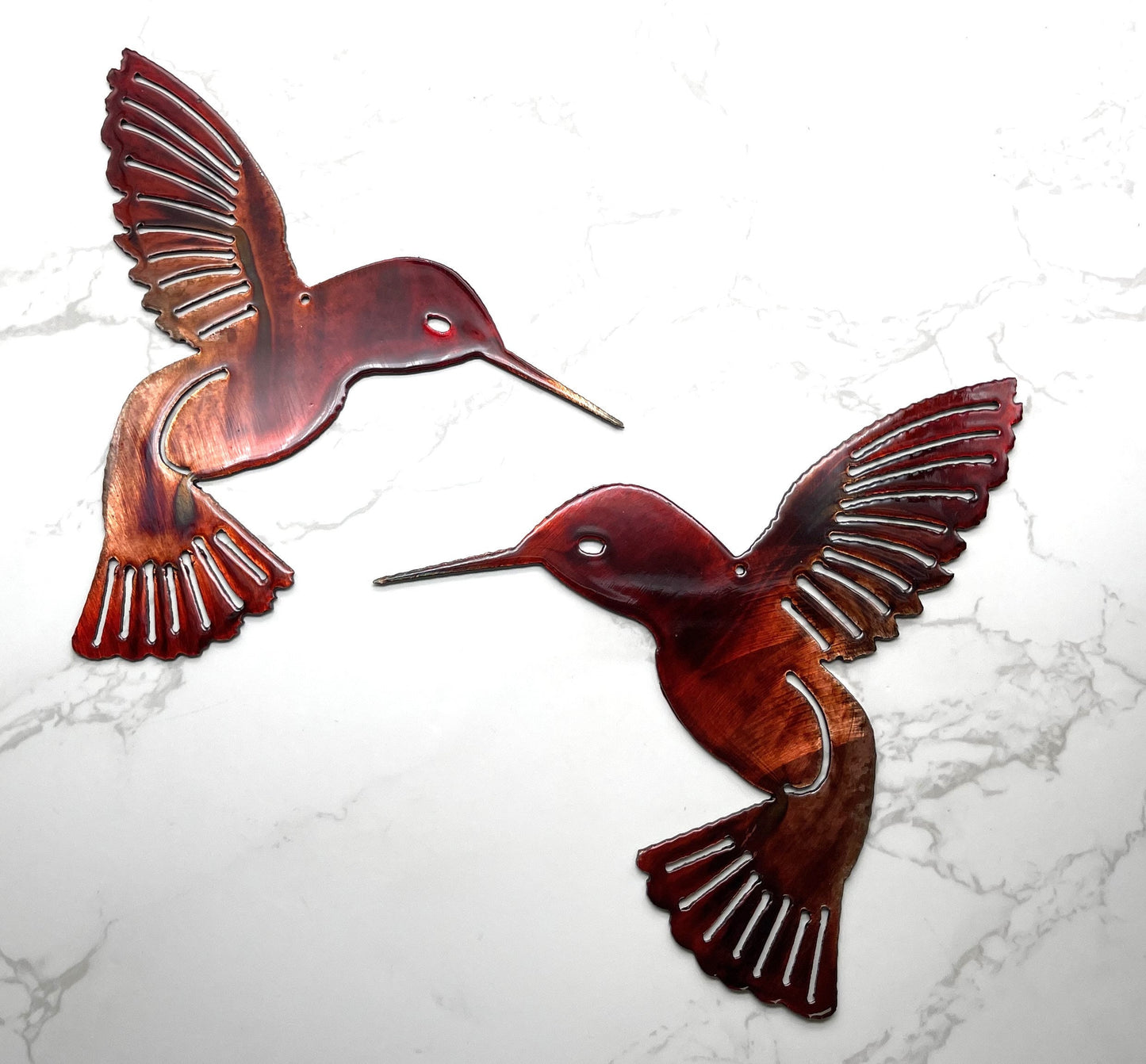 Hummingbird Copper Red Pair Metal Wall Art Décor 6" x 6" each