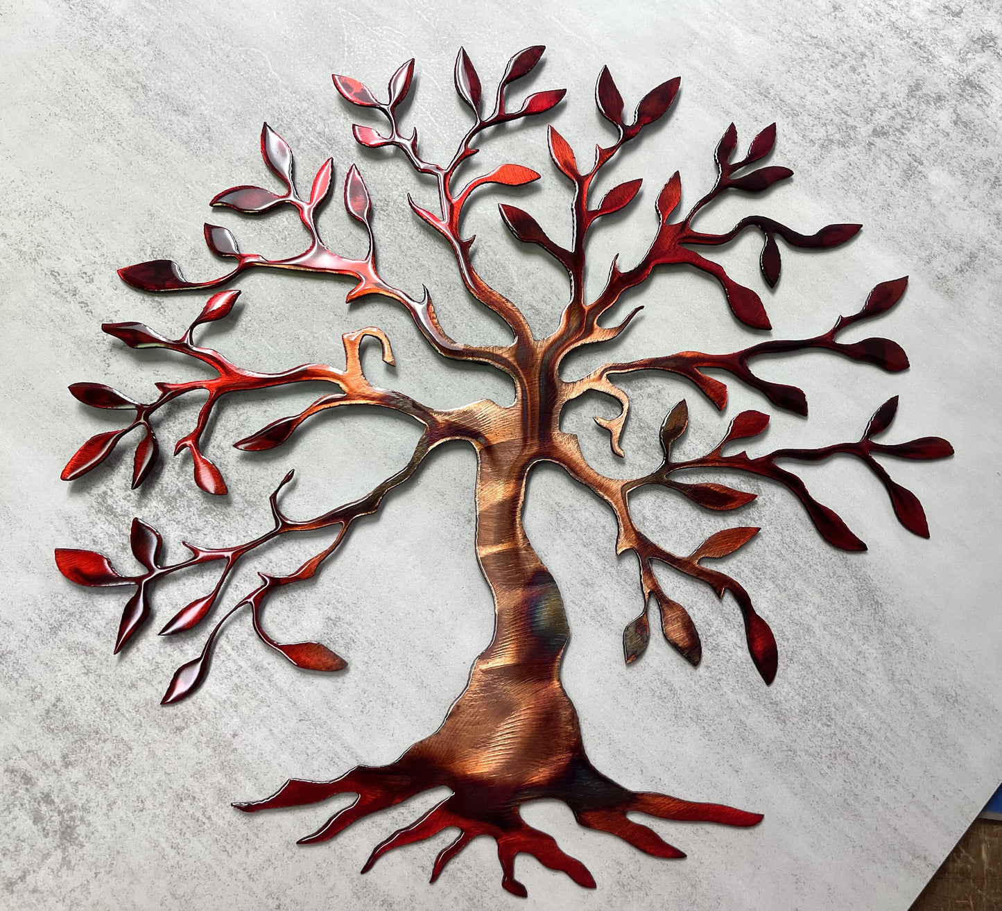 Olive Tree Metal Wall Art Seasons of Color (Red Tinged)