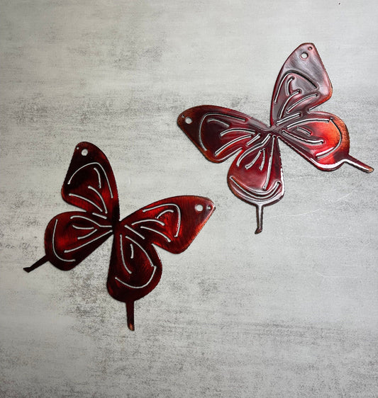 Butterfly Royal Red  Pair Metal Wall Art Décor 6" x 6" each