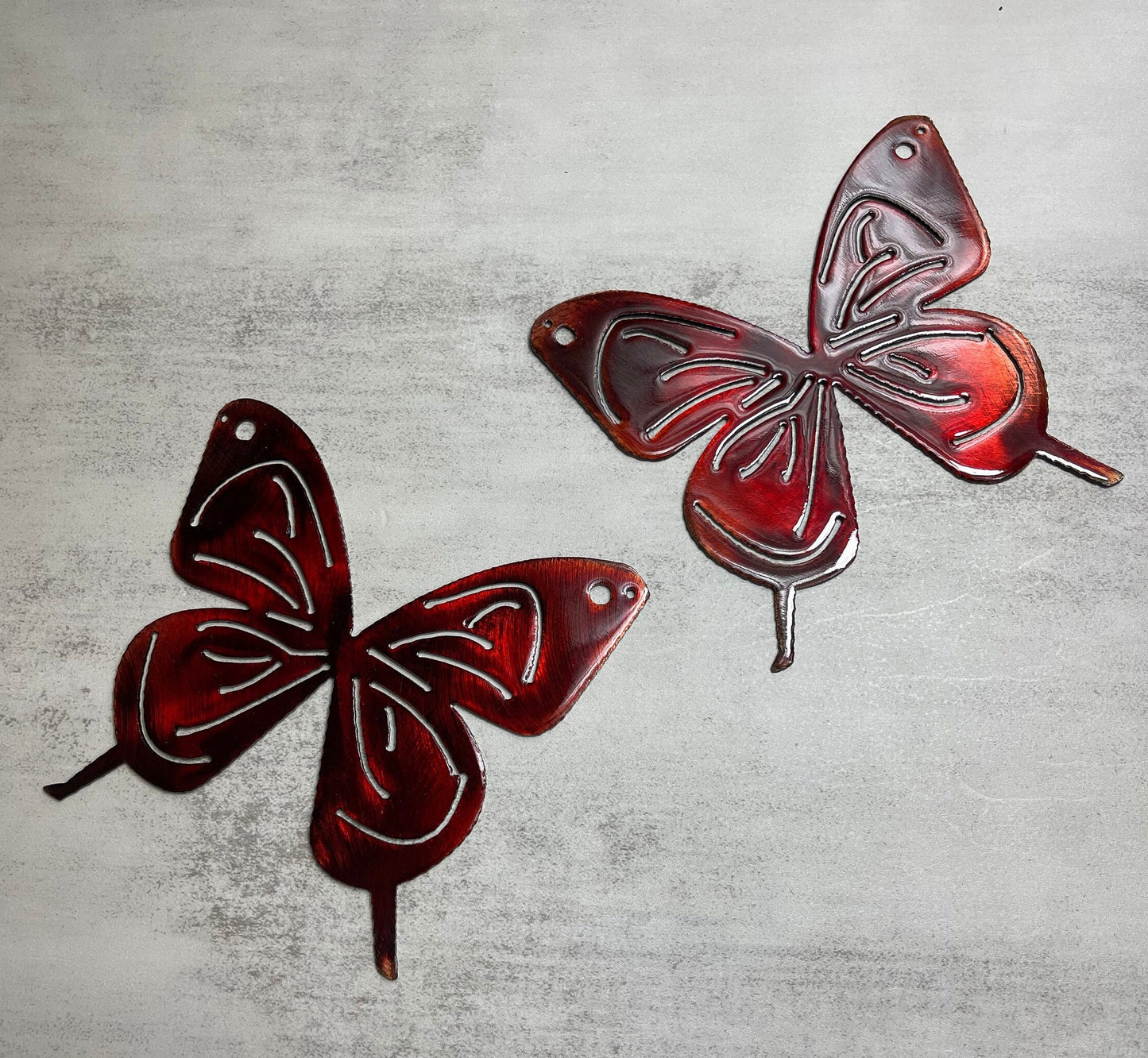 Butterfly Royal Red  Pair Metal Wall Art Décor 6" x 6" each