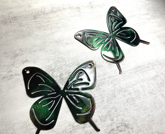 Butterfly Royal Green  Pair Metal Wall Art Décor 6" x 6" each