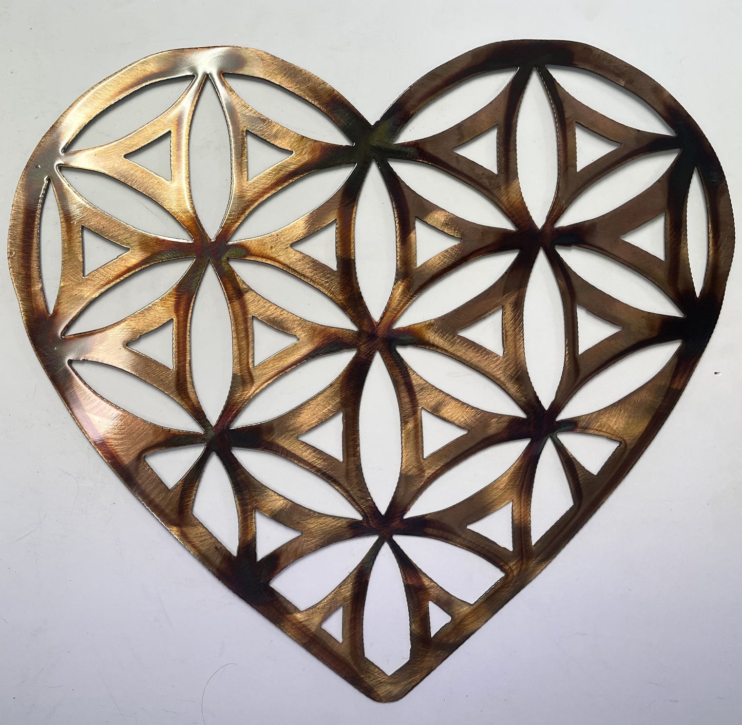 Heart Shaped Flower of Life Metal Wall Art Decor Copper/Bronze 20" x 18"