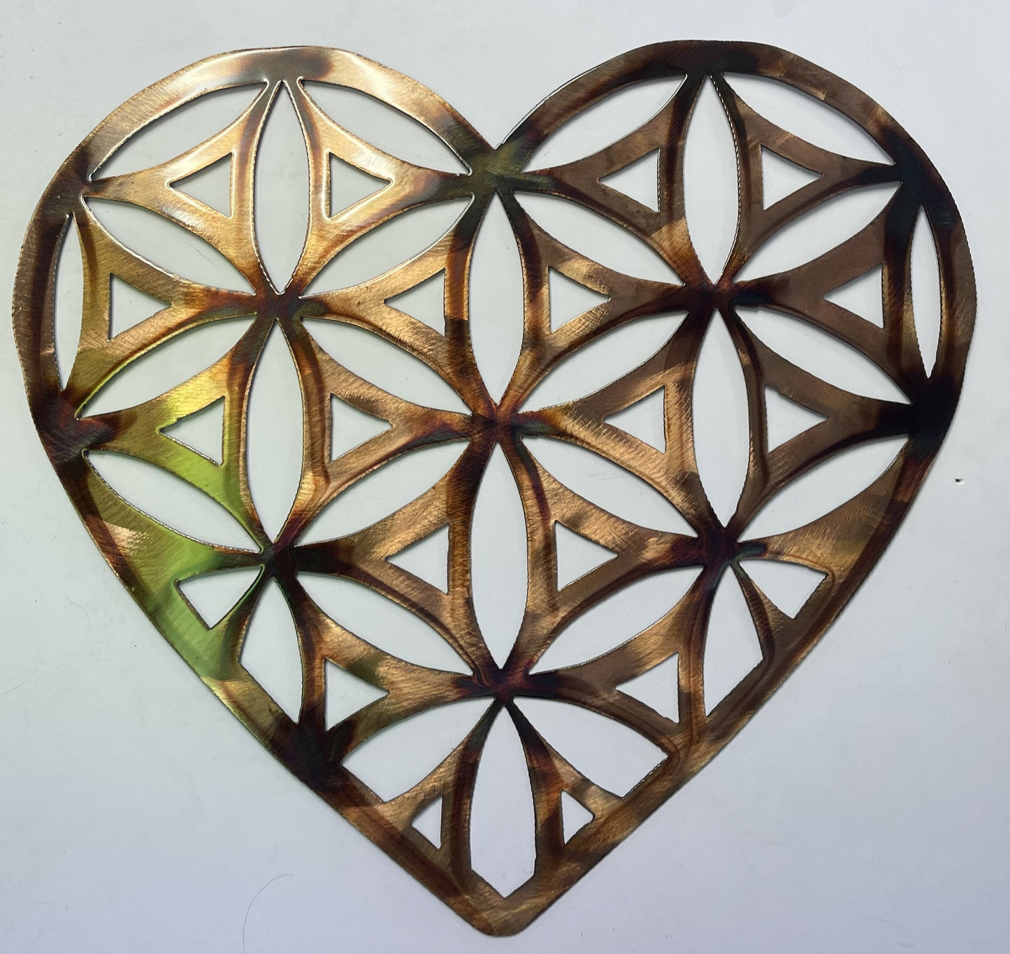 Heart Shaped Flower of Life Metal Wall Art Decor Copper/Bronze 20" x 18"