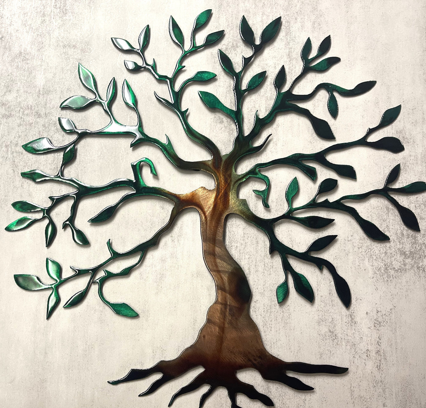 Olive Tree Metal Wall Art Seasons of Color (Green Tinged)