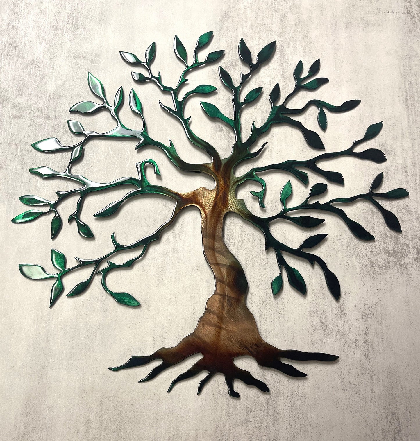 Olive Tree Metal Wall Art Seasons of Color (Green Tinged)