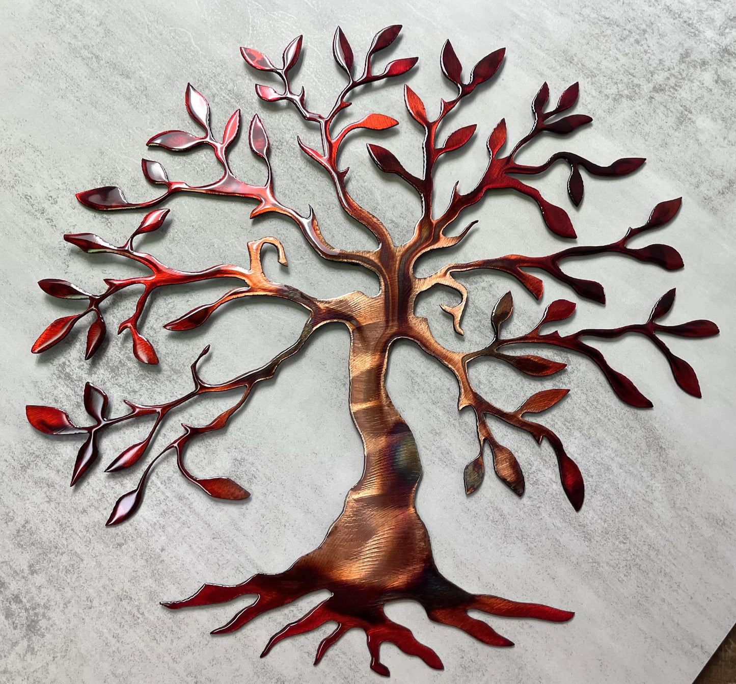 Olive Tree Metal Wall Art Seasons of Color (Red Tinged)