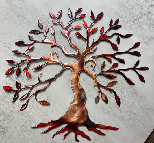 Olive Tree Metal Wall Art Seasons of Color (Red Tinged)