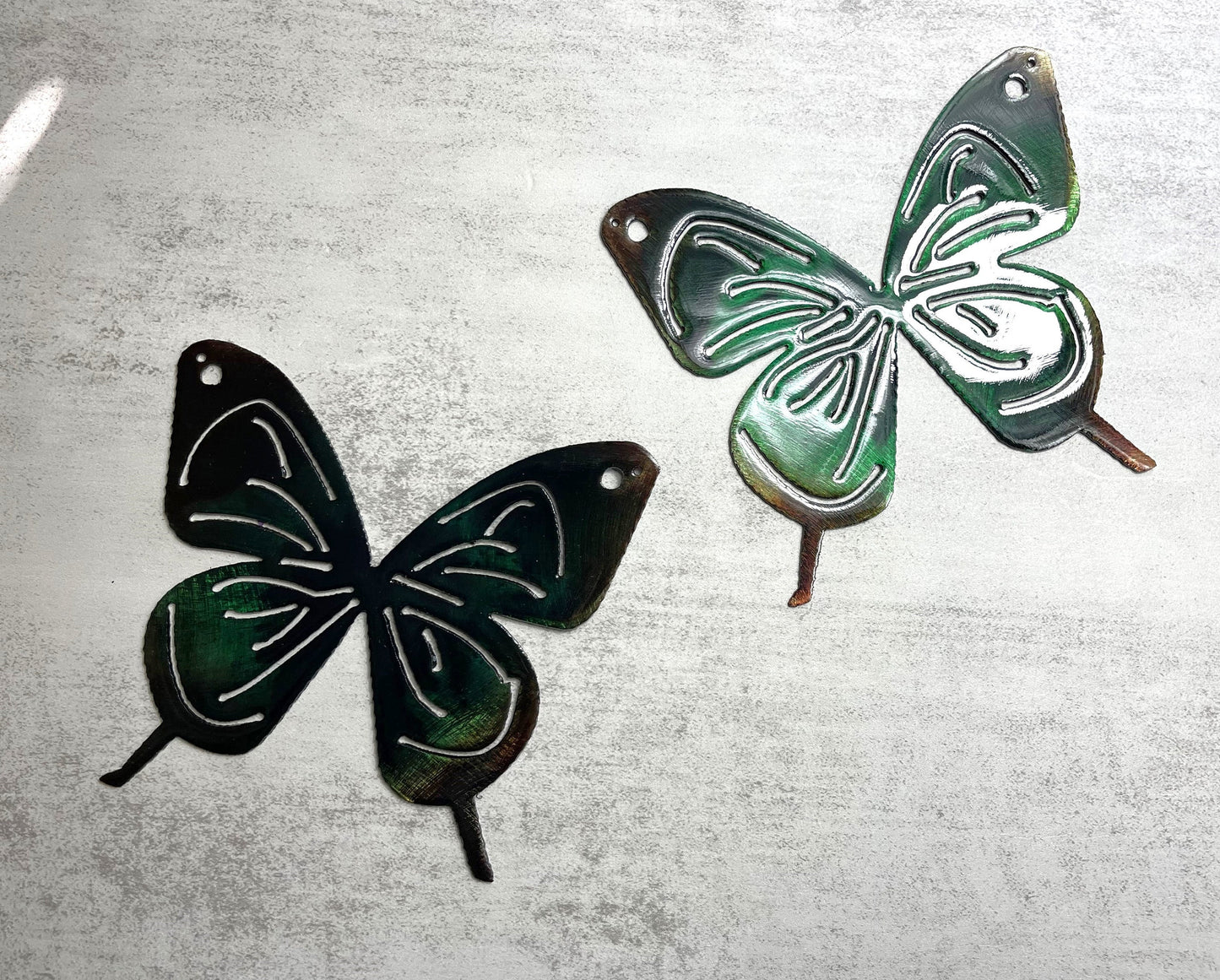 Butterfly Royal Green  Pair Metal Wall Art Décor 6" x 6" each