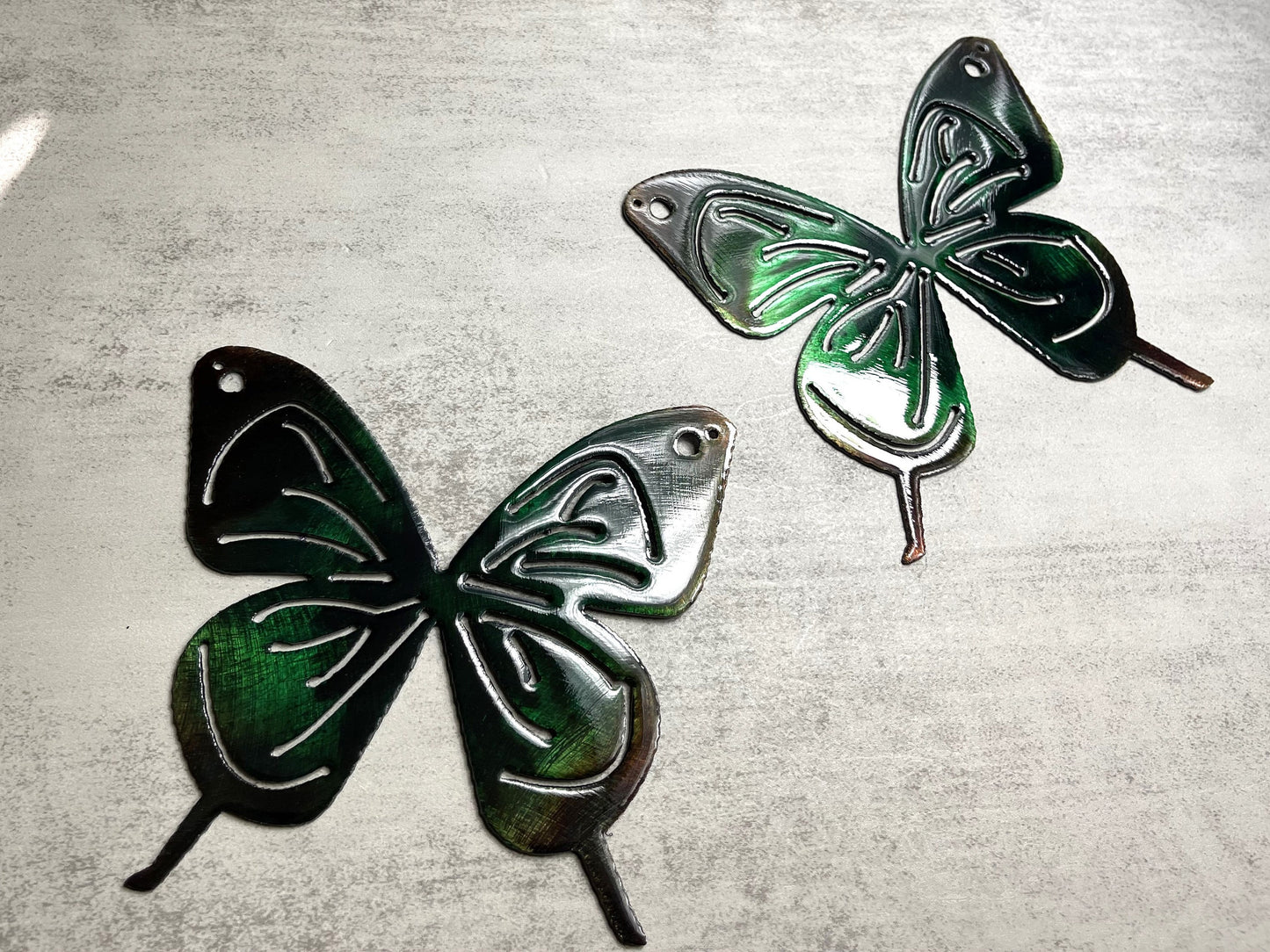 Butterfly Royal Green  Pair Metal Wall Art Décor 6" x 6" each