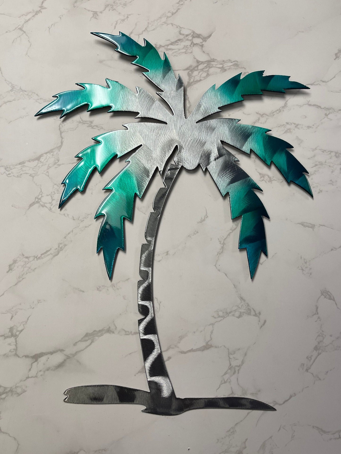 Palm Tree Metal Wall Art 12" to 36" tall, teal tinged finish