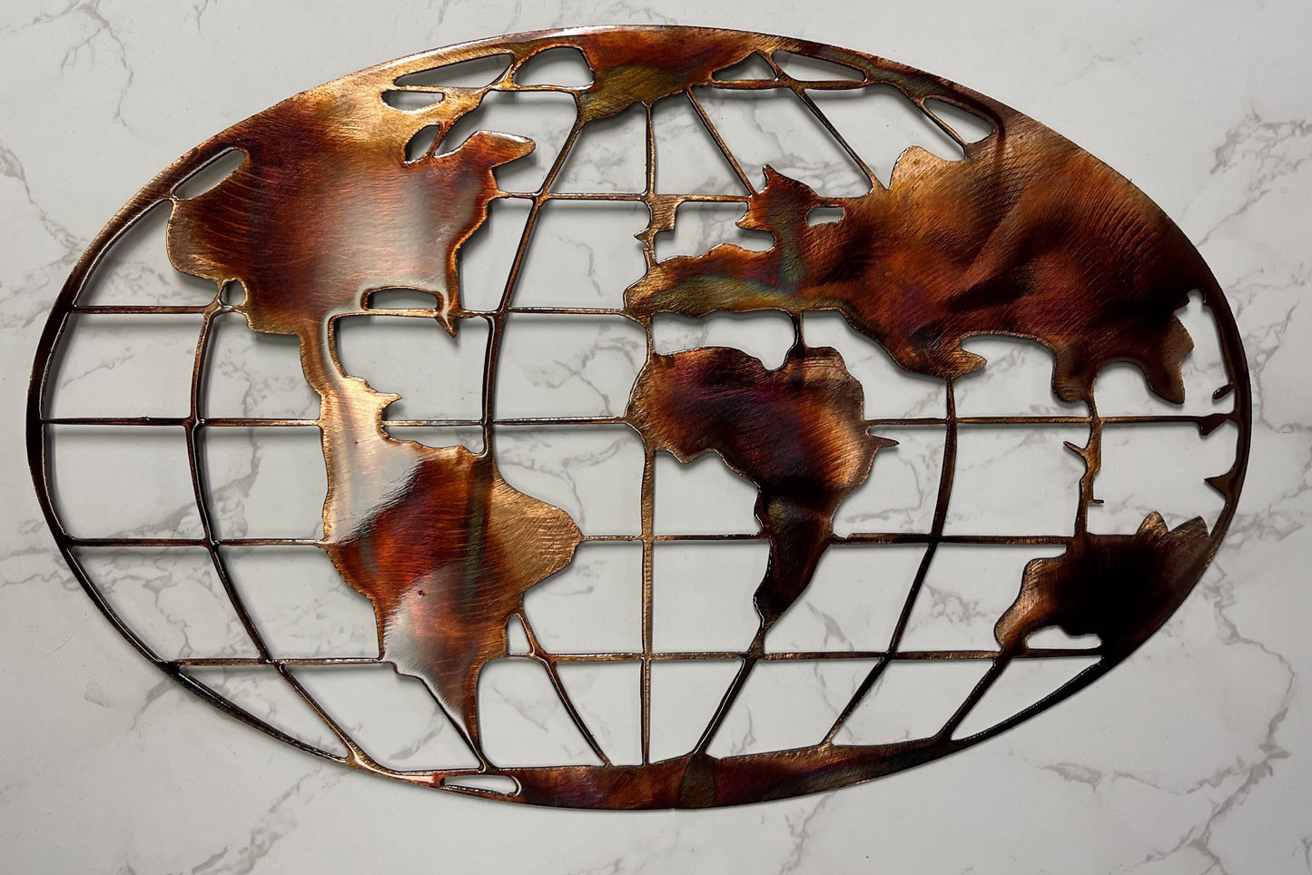 World Map - Metal Wall Art - Copper  choose sizes 15" to 40" wide