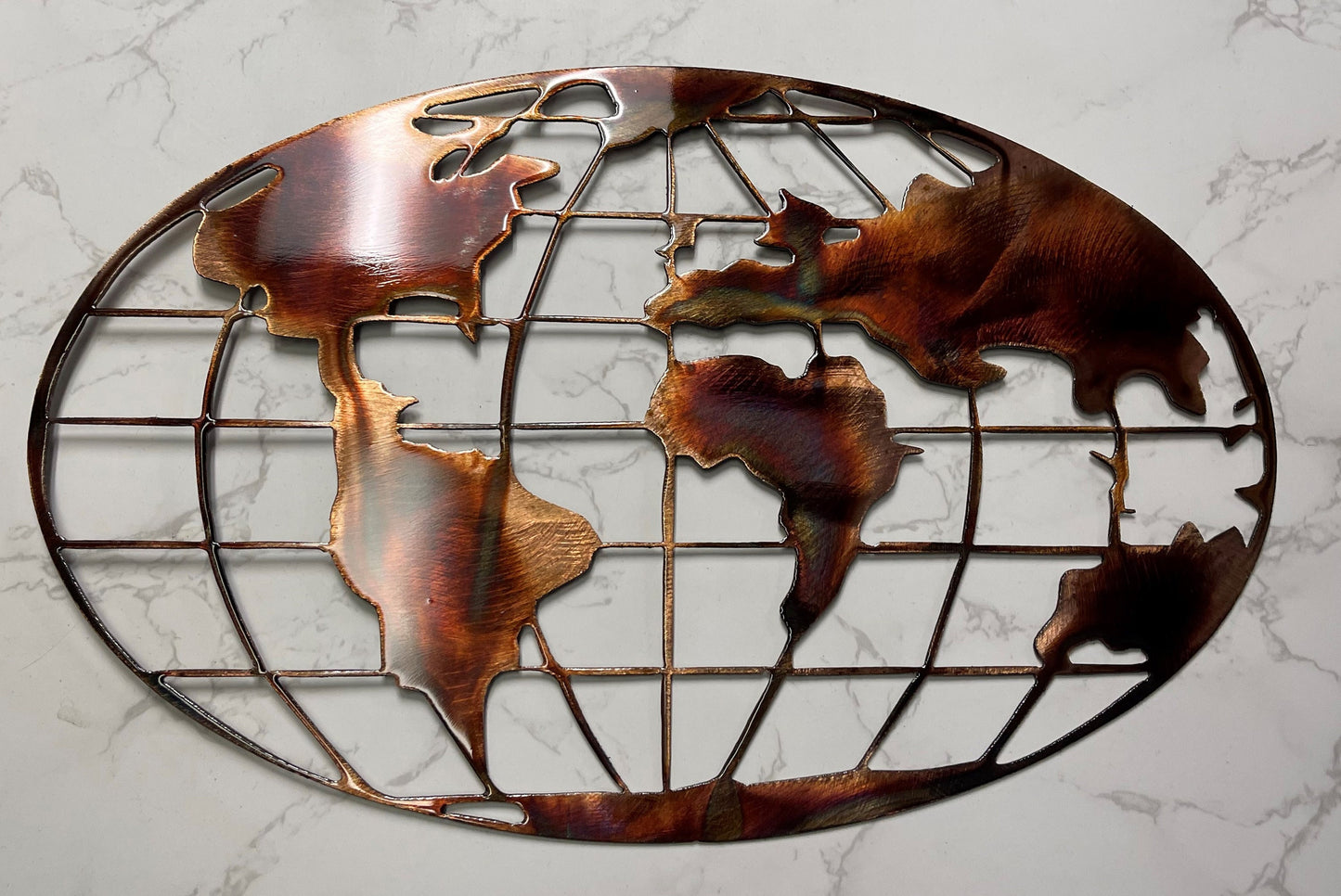 World Map - Metal Wall Art - Copper  choose sizes 15" to 40" wide